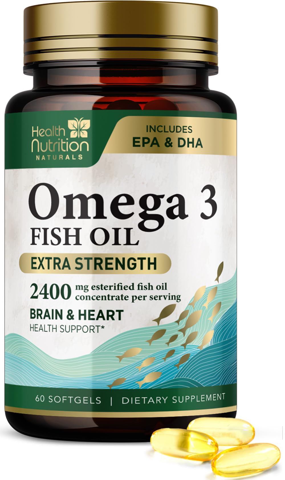 Health Nutrition Naturals Omega 3 Fish Oil Softgels 60 Count