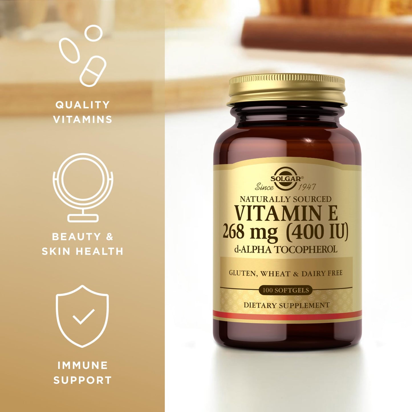 Solgar Vitamin E Softgels 268 mg (400 IU), 100 Softgels