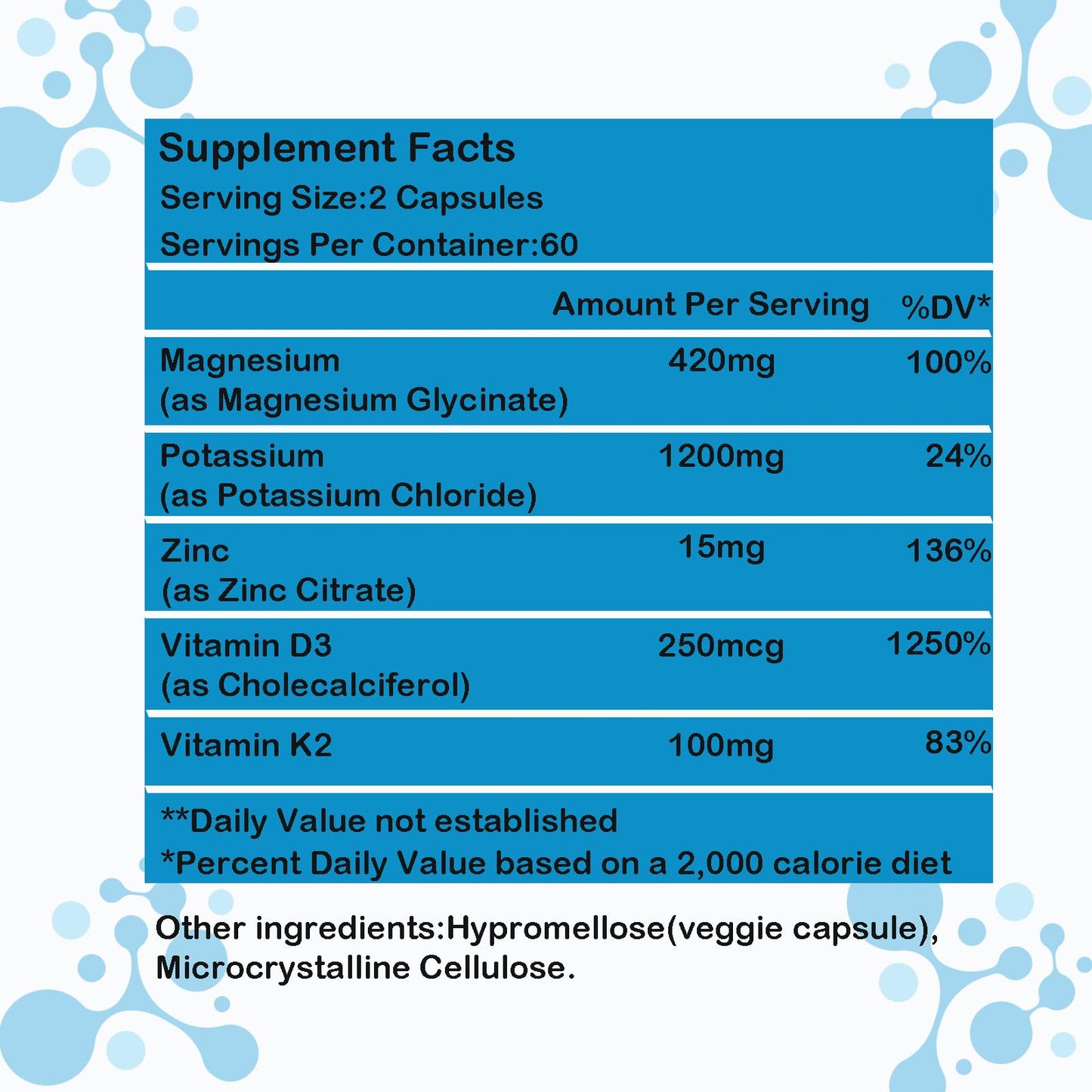 GHKALQ Potassium Magnesium Supplement Capsule with Potassium Citrate, Magnesium Glycinate, Zinc, Vitamin D3 & K2, High Absorption, Immune & Energy Support, Non-GMO, 120 Capsules