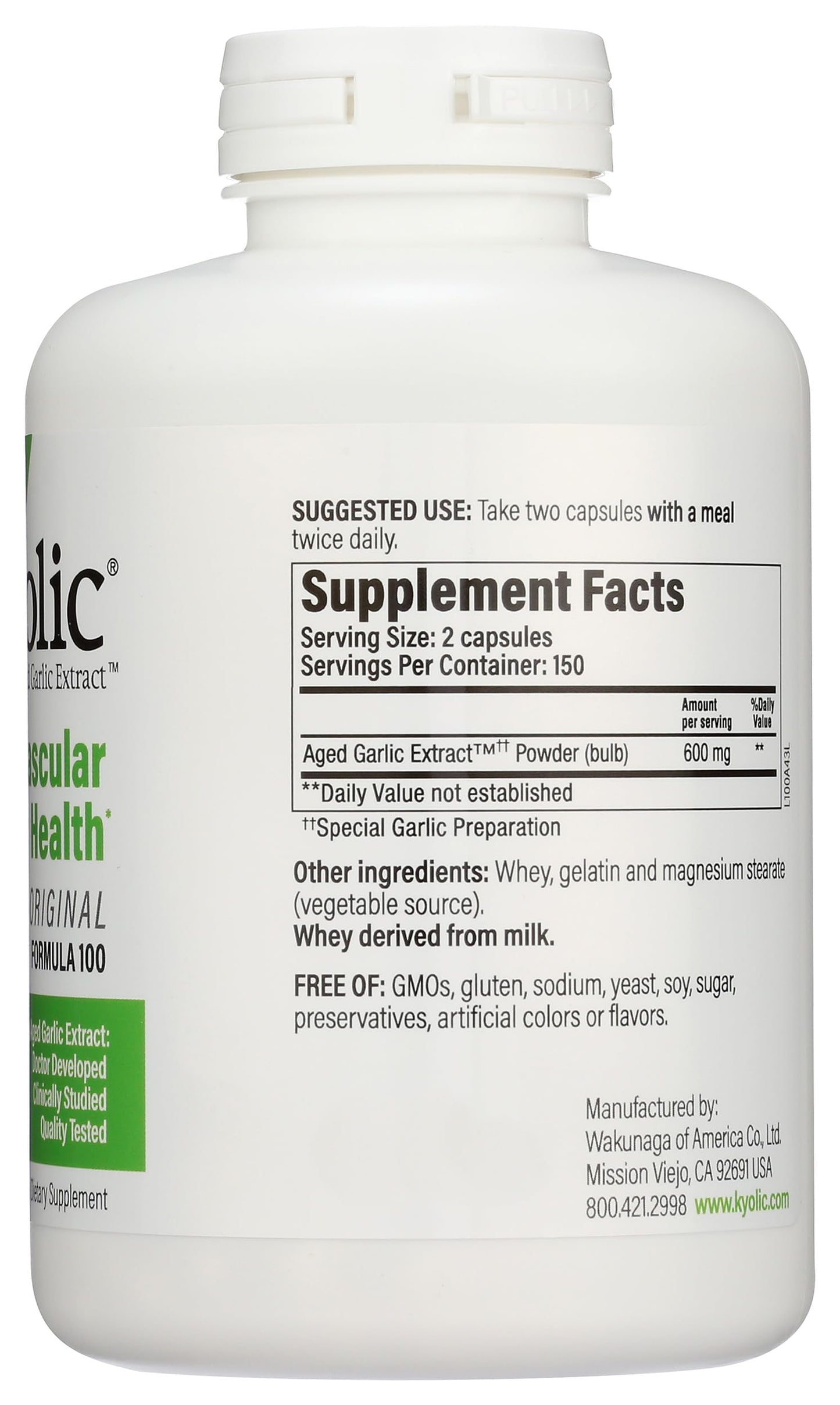 Kyolic Aged Garlic Extract Formula 100 Capsules 300 Count