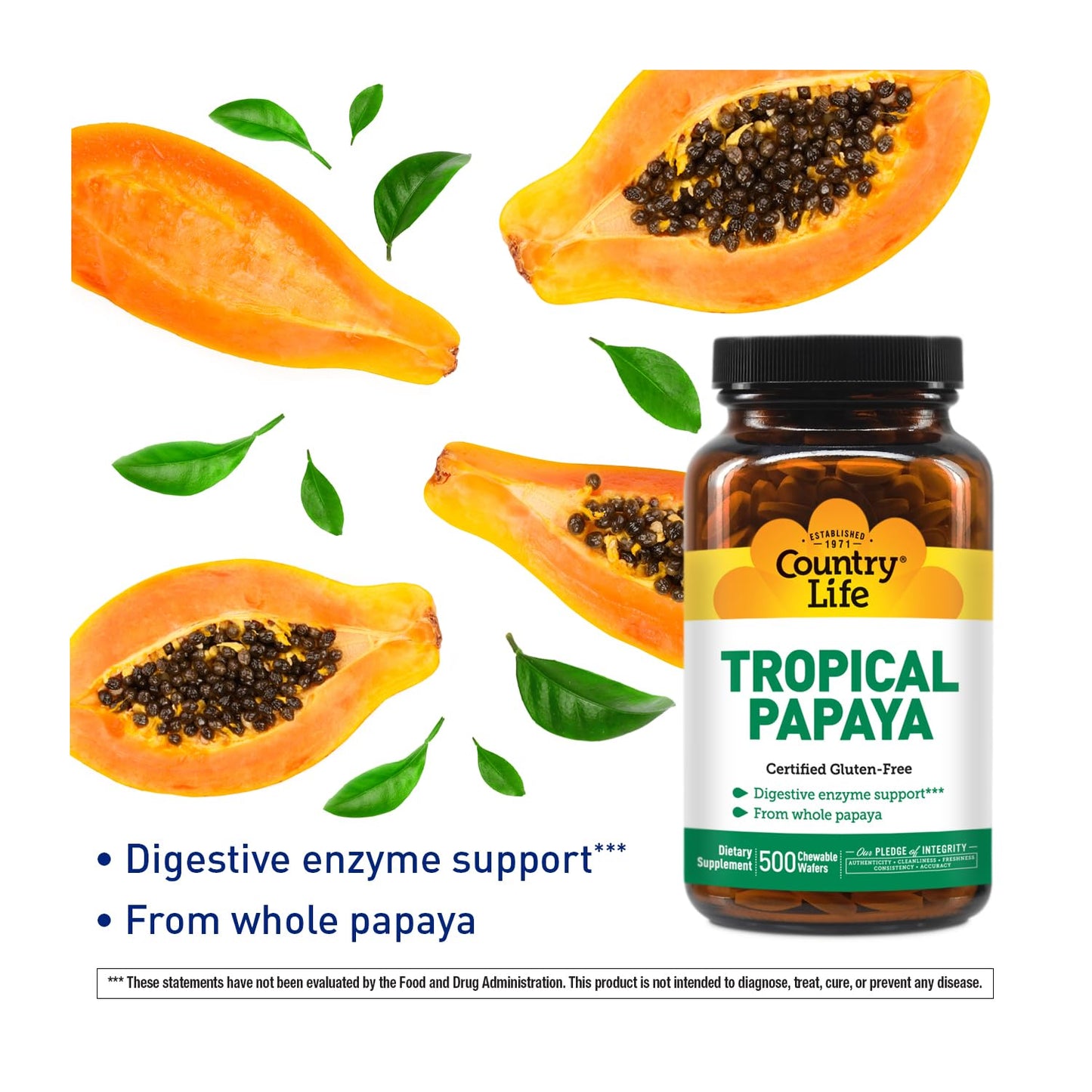 Country Life Papaya 25 MG Chewable Tablet, 500 Tablets