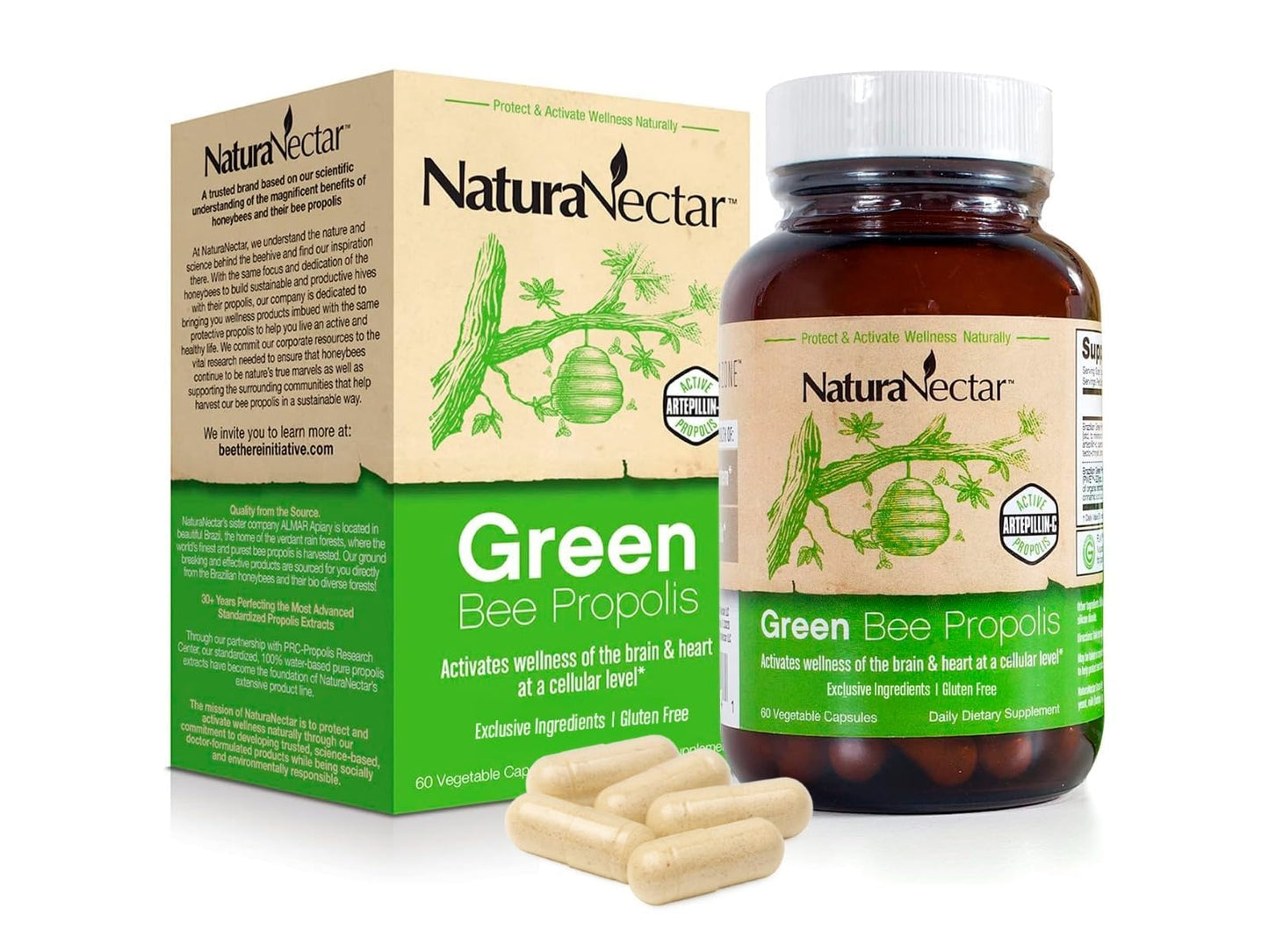 NaturaNectar Green Bee Propolis Capsules 60 Count