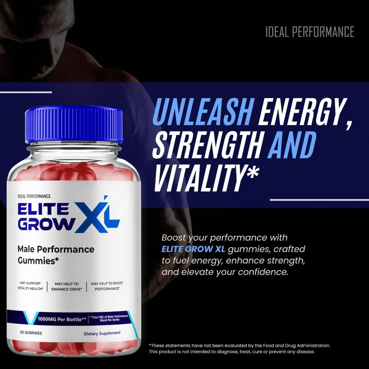 IDEAL PERFORMANCE Elite Grow XL Gummies – Maximum Strength Performance Supplement for Men, All-Natural Gummies to Support Stamina, Endurance and Energy, 60 Gummies
