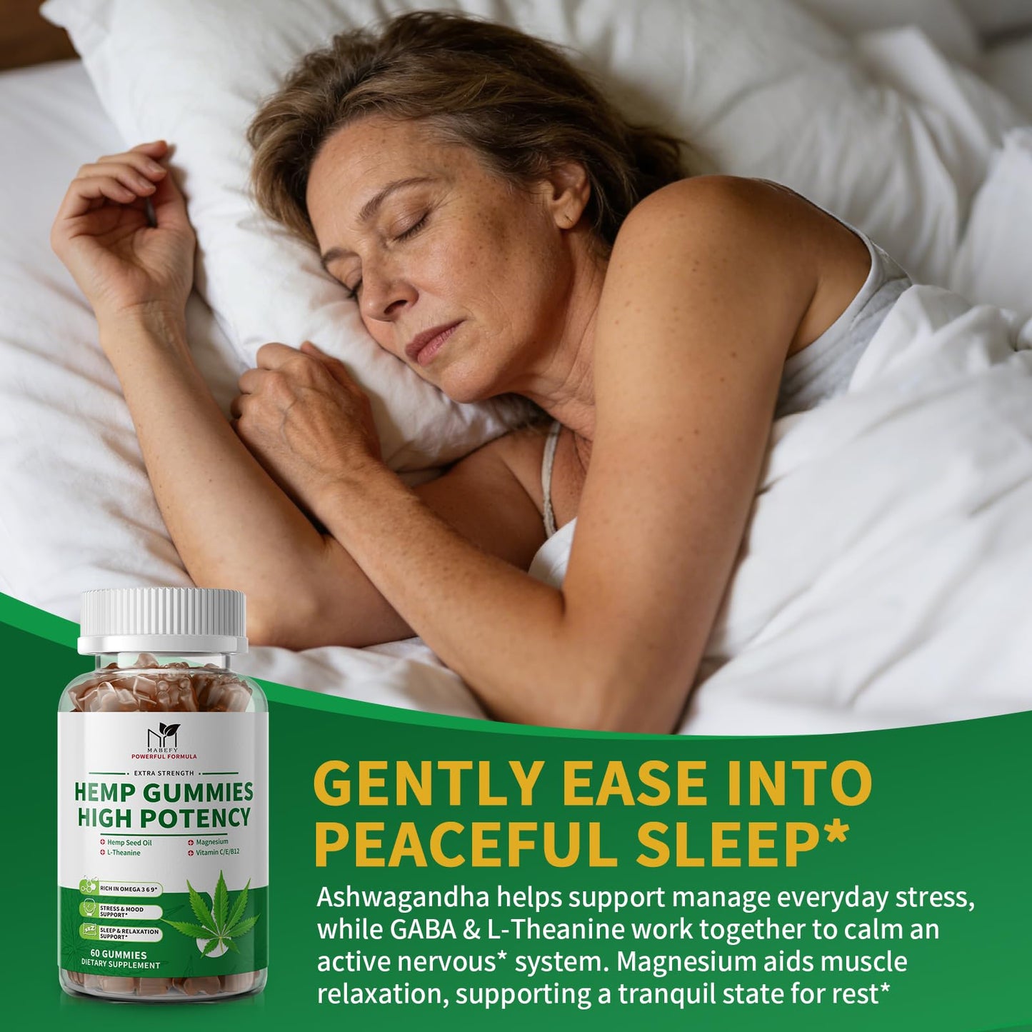 MABEFY Hemp Gummies for Sleep & Stress, Pineapple Flavor - 120 Gummies