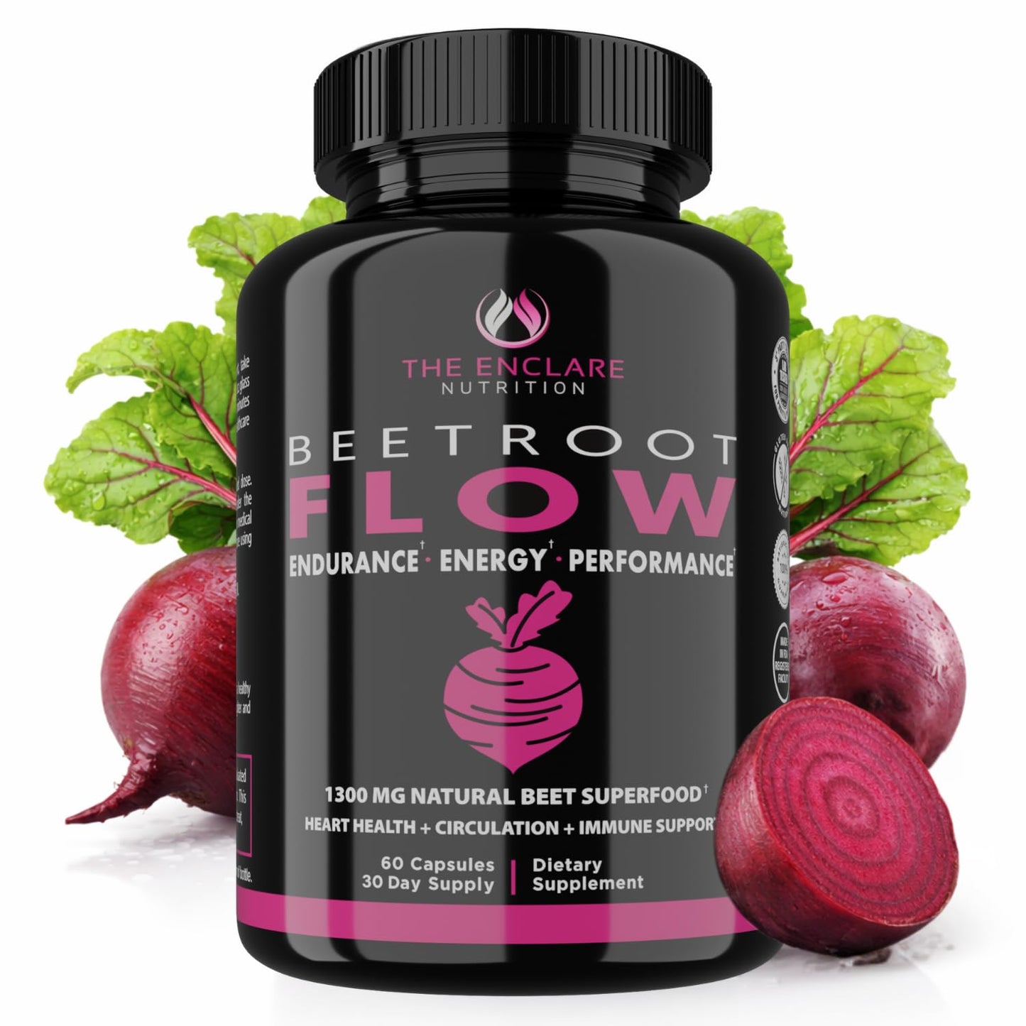 The Enclare Nutrition Beet Root 1300mg Capsules, 60 Count