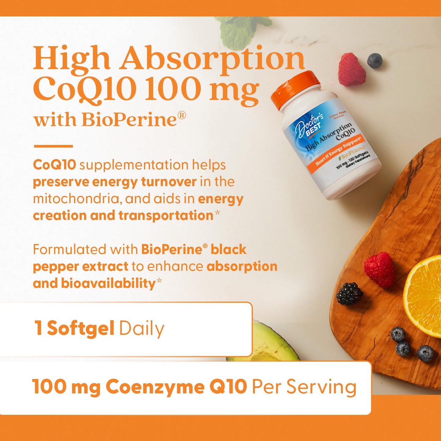 Doctor's Best CoQ10 High Absorption with BioPerine Softgels, 120 Softgels