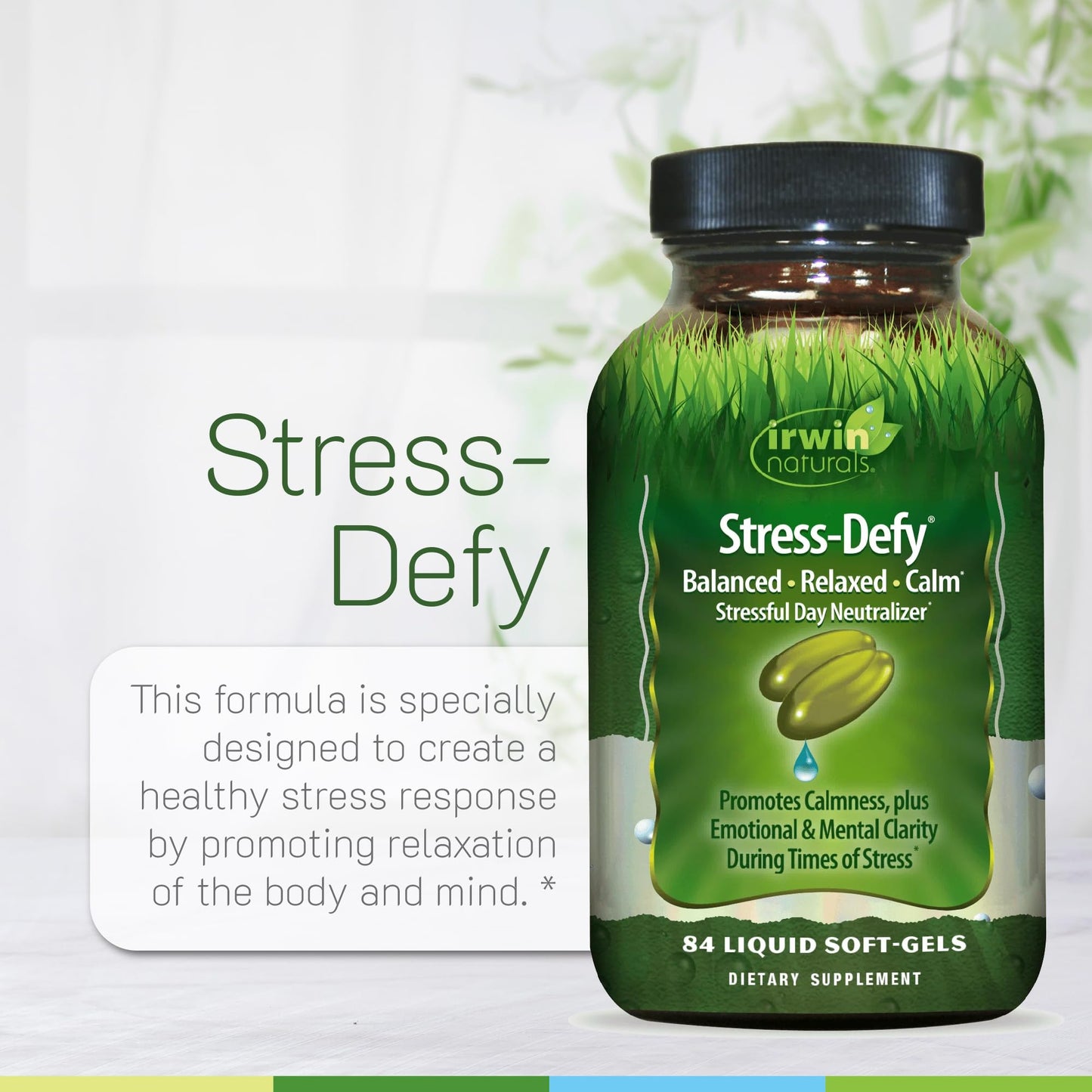 Irwin Naturals Stress-Defy Mood Support Soft-Gels, 84 Count, 2-Pack