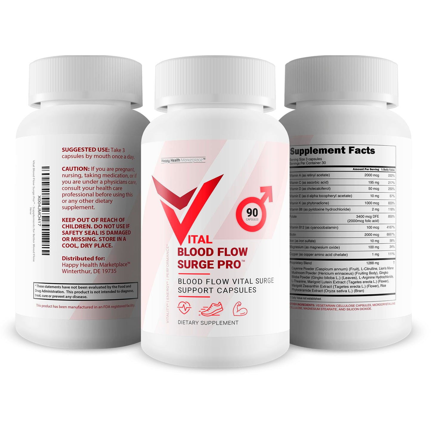 Happy Health Marketplace Vital Blood Flow Surge Pro Capsules, 90 Count