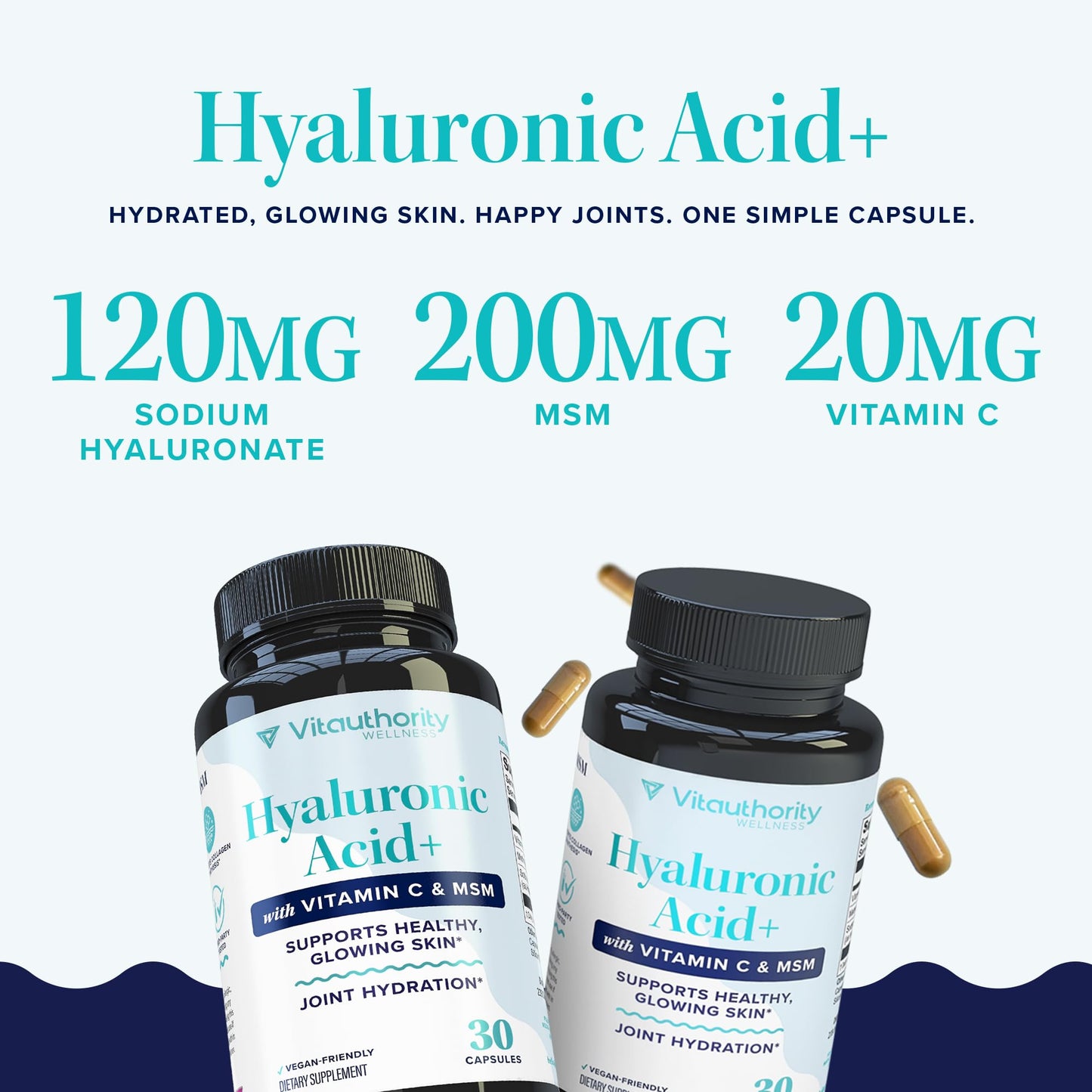 Vitauthority Hyaluronic Acid Capsules with MSM & Vitamin C, 30 Capsules