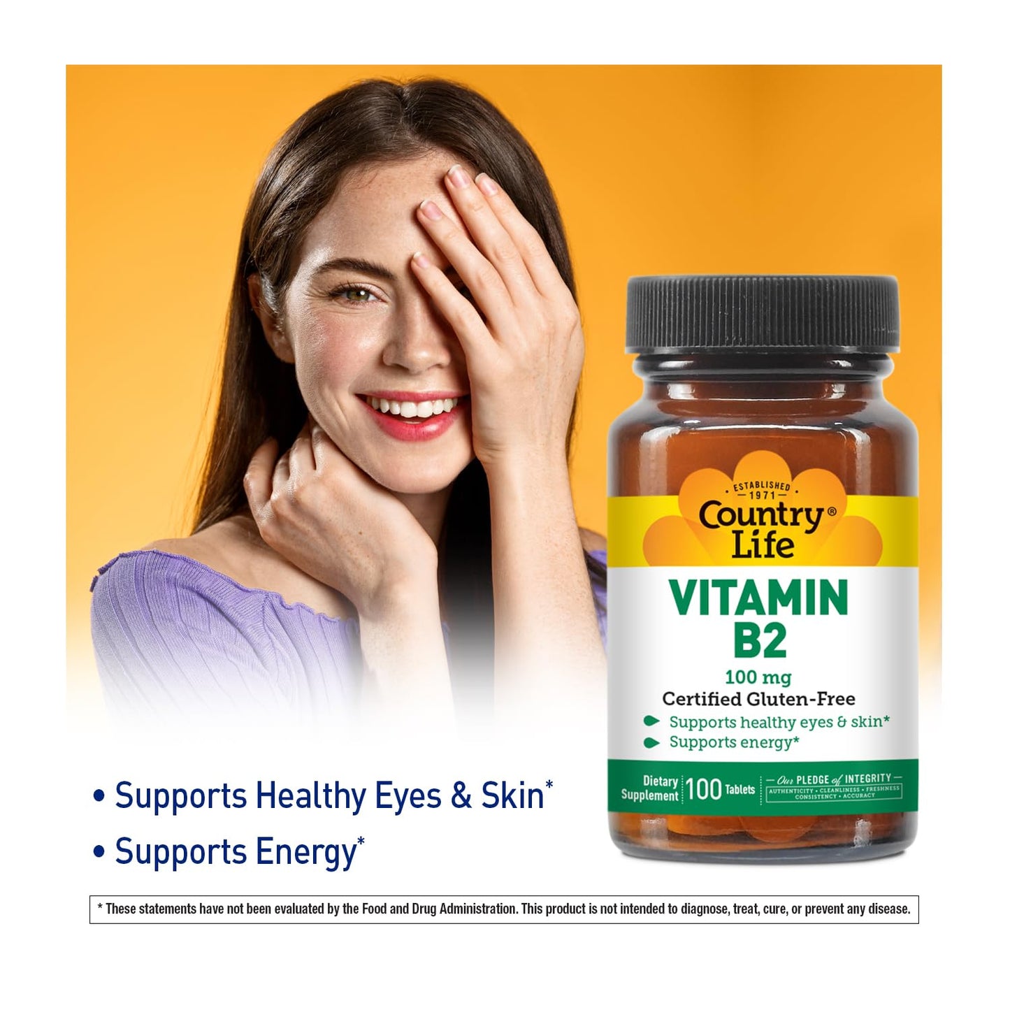 Country Life Vitamin B2 100mg Riboflavin Tablet, 100 Count