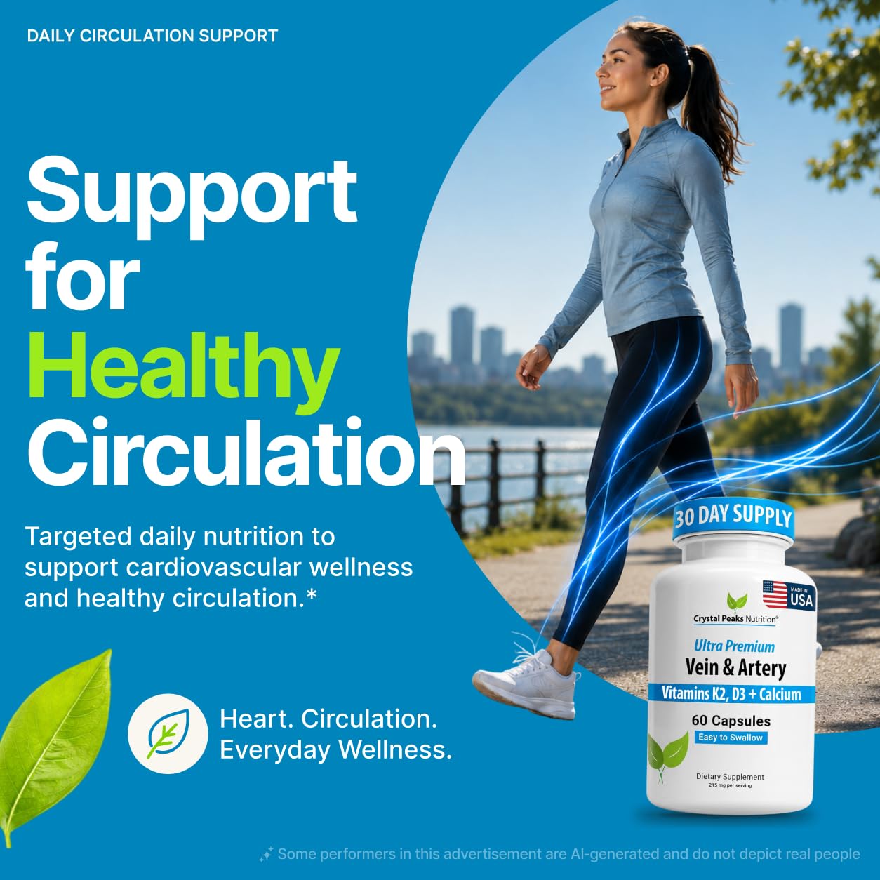 CRYSTAL PEAKS NUTRITION Vein & Artery Supplement - Blood Flow with Calcium Capsule, 60 Count