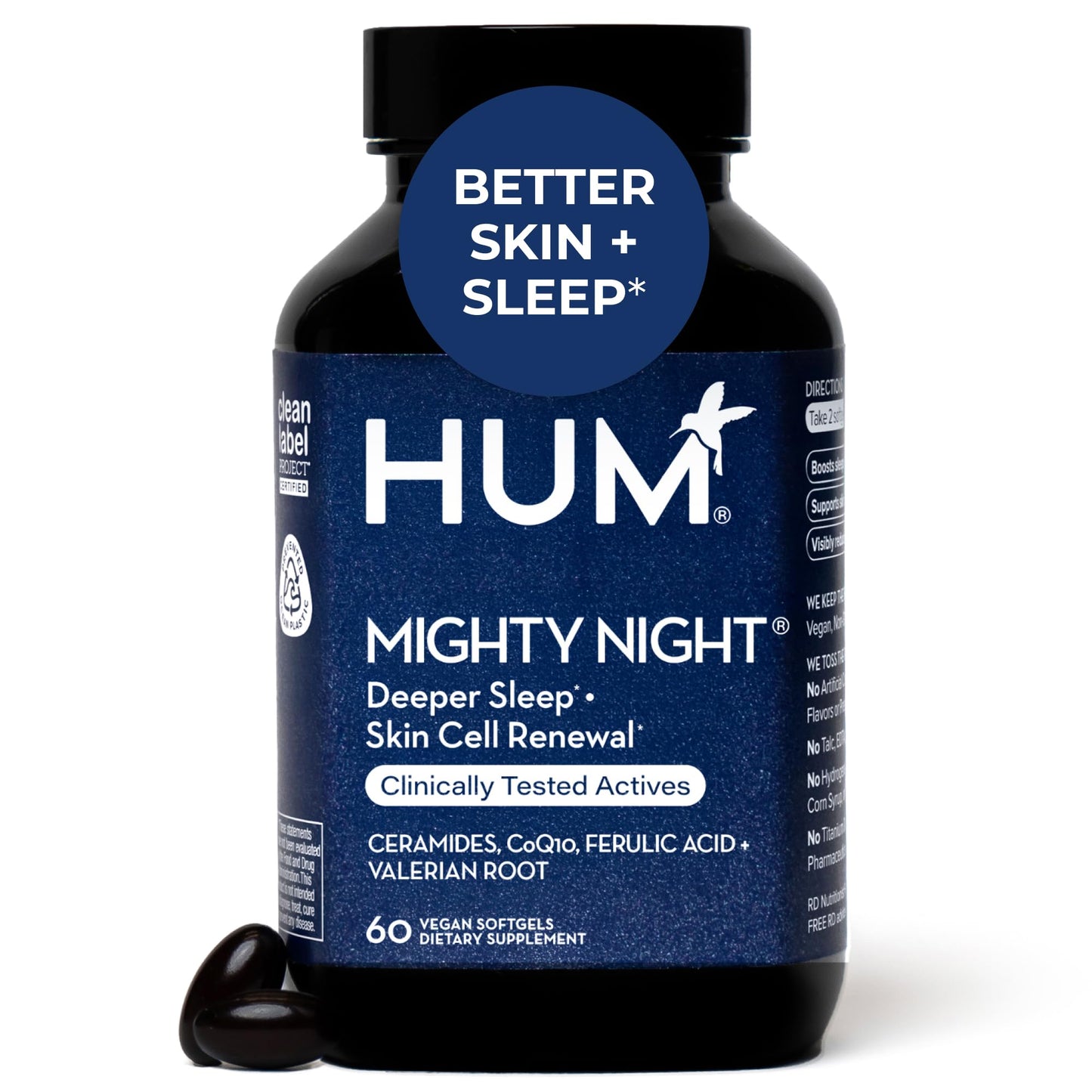 HUM Mighty Night Nighttime Sleep Supplement Softgels, 60 Count
