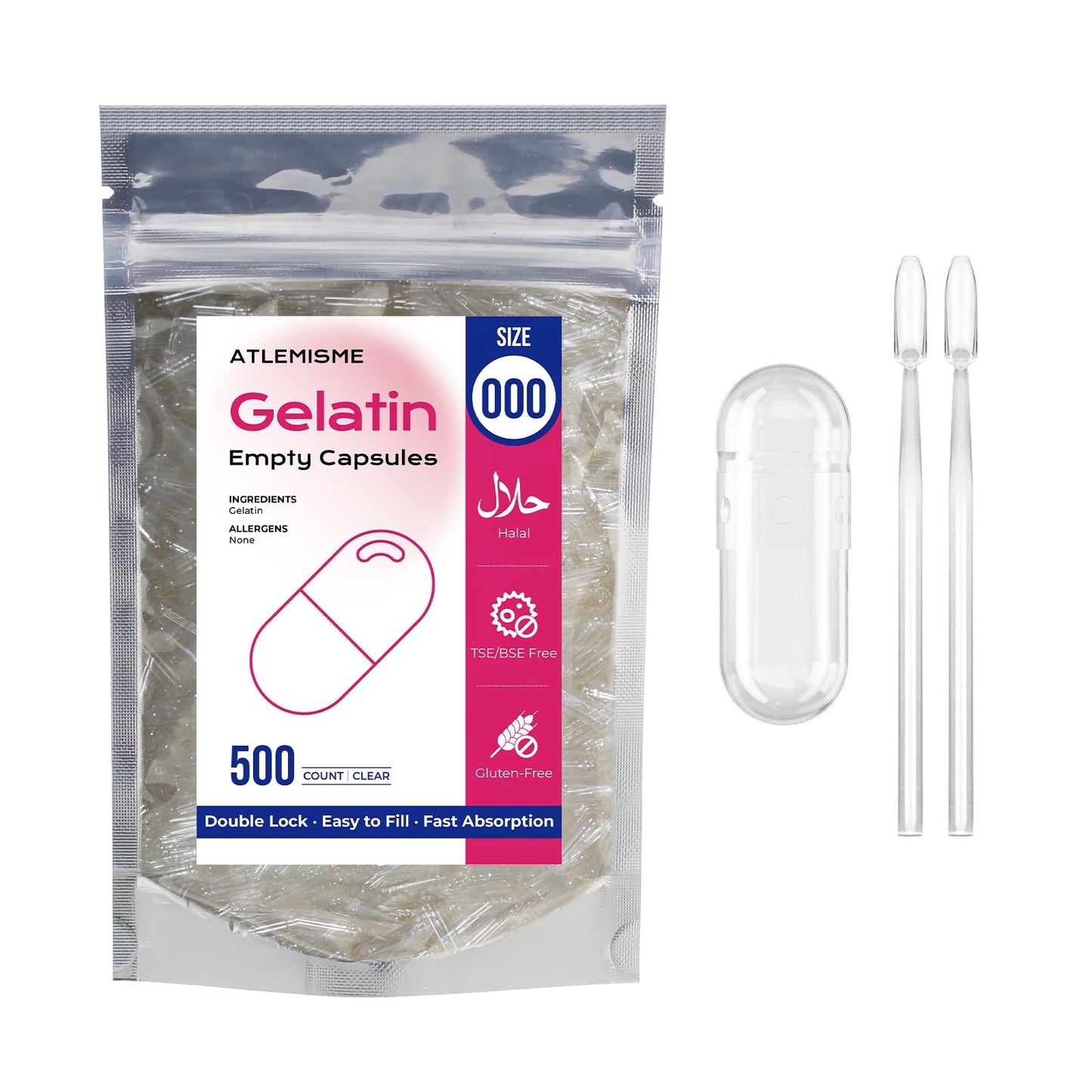 ATLEMISME Empty Gelatin Capsules Size 000 Capsule 500 Count