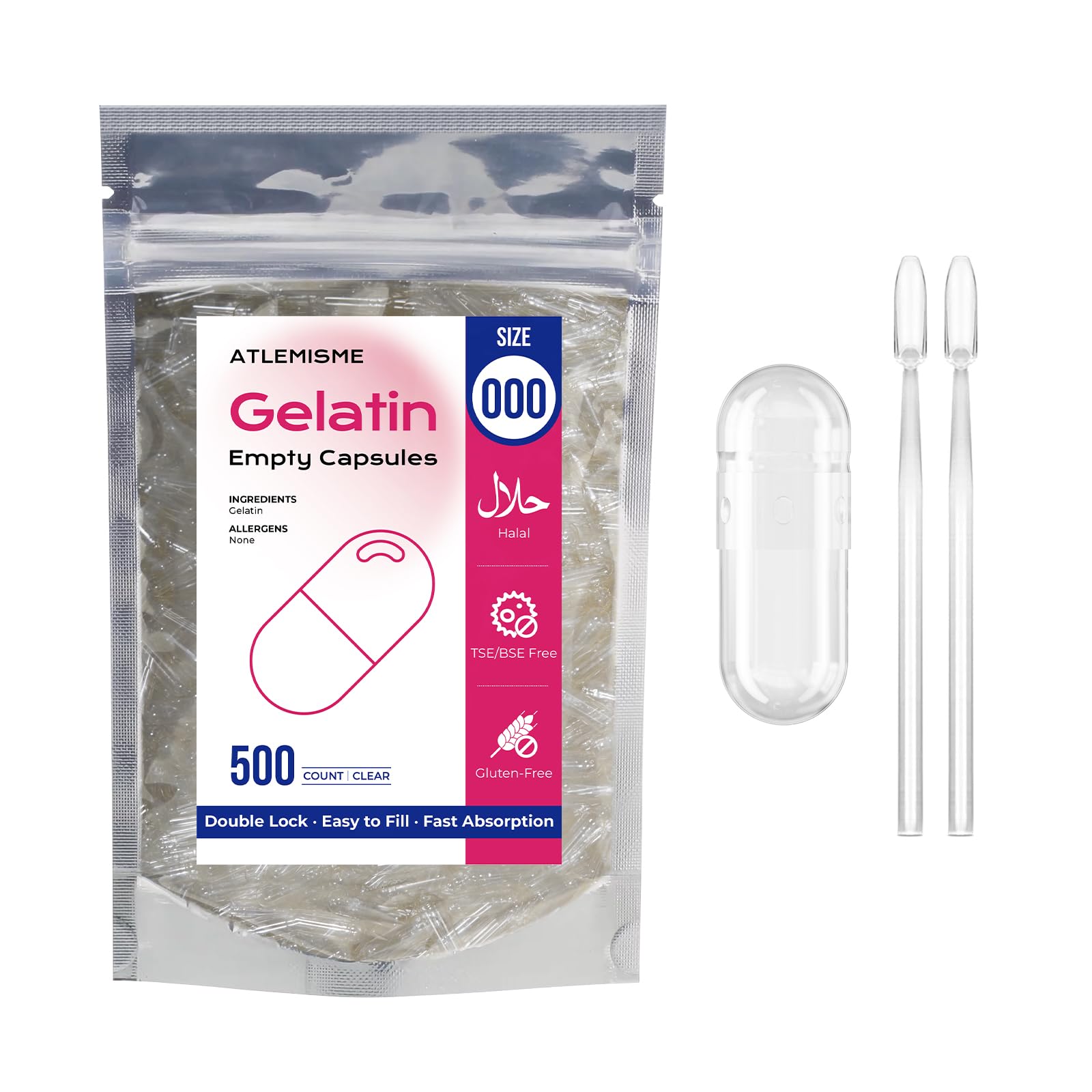 ATLEMISME Empty Gelatin Capsules Size 000 Capsule 500 Count