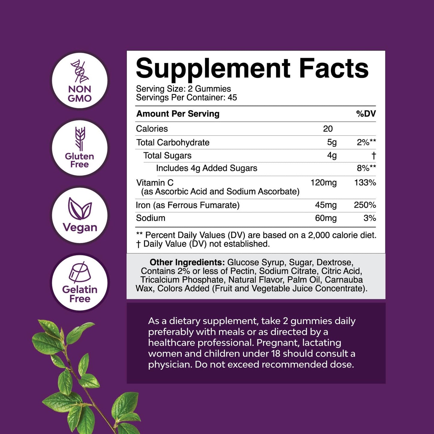 Natures Craft Extra Strength Iron Gummies 90 Count