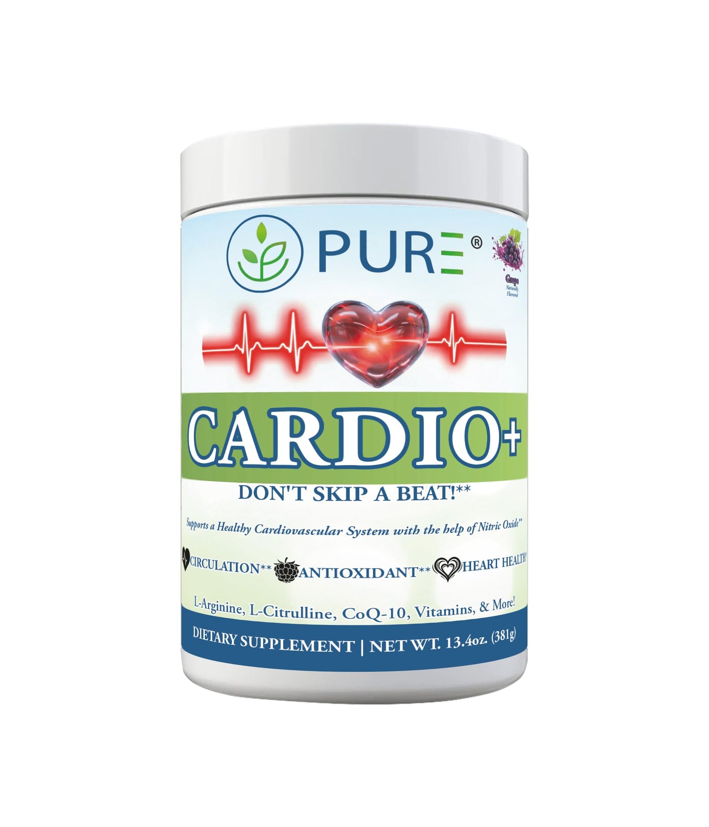 PURE Cardio+ Nitric Oxide Heart & Circulation Support - 5000mg L-Arginine & 1000mg L-Citrulline Powder 13.44 Ounce