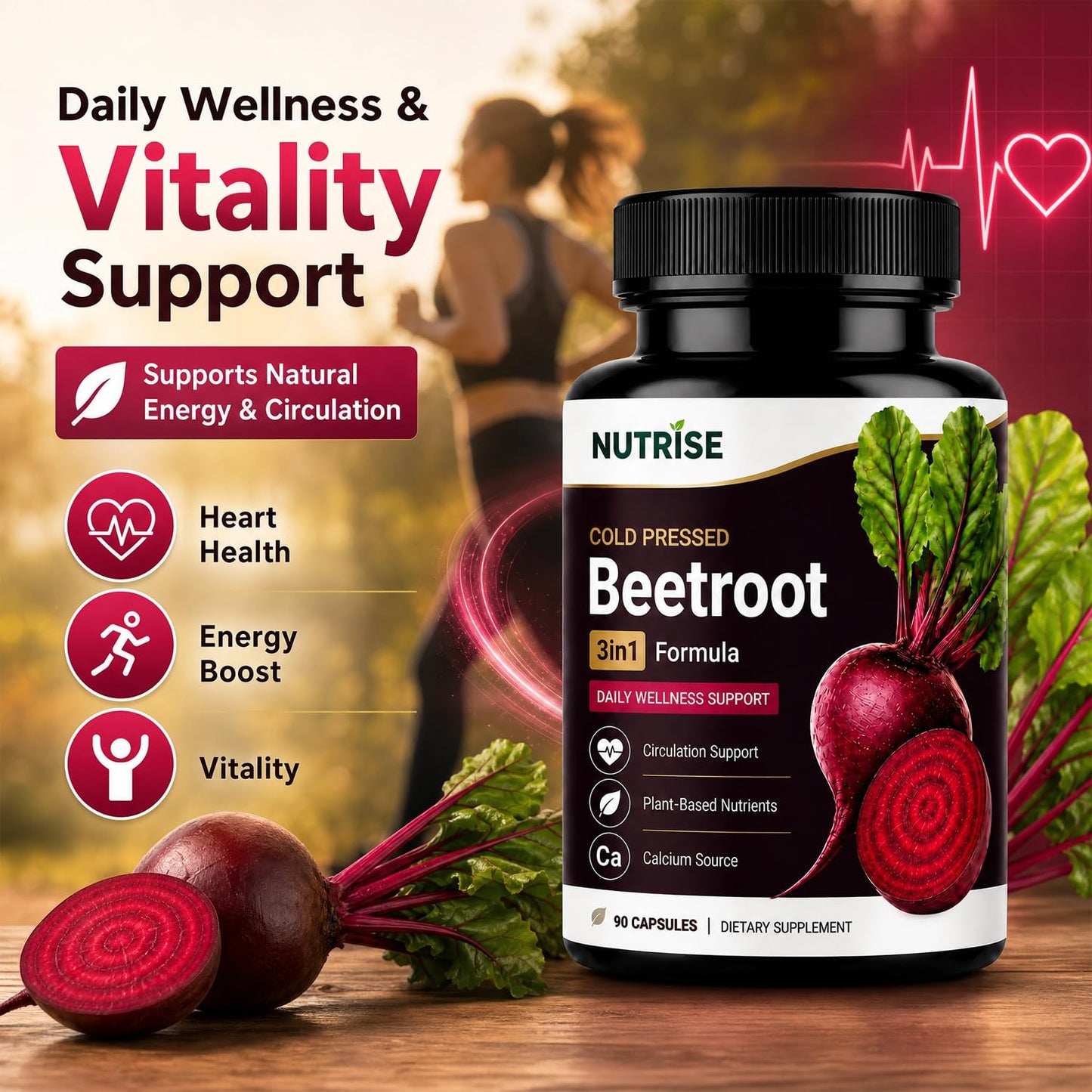 OVOVA Nutrise Beetroot Capsules with Grape Seed Extract, 3-in-1 Plant-Based Formula, Vegan Non-GMO, 90 Capsules