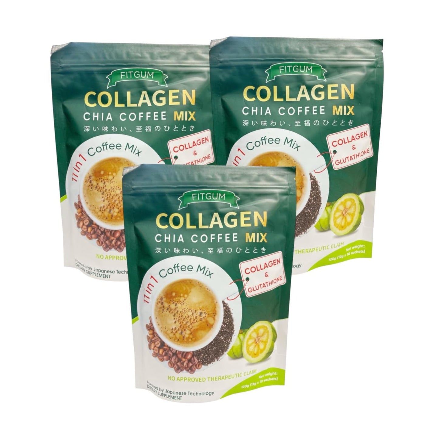 Beauty Milk Fit Gum Collagen Chia Coffee - 11 in 1 Coffee Mix Powder 4.3 oz