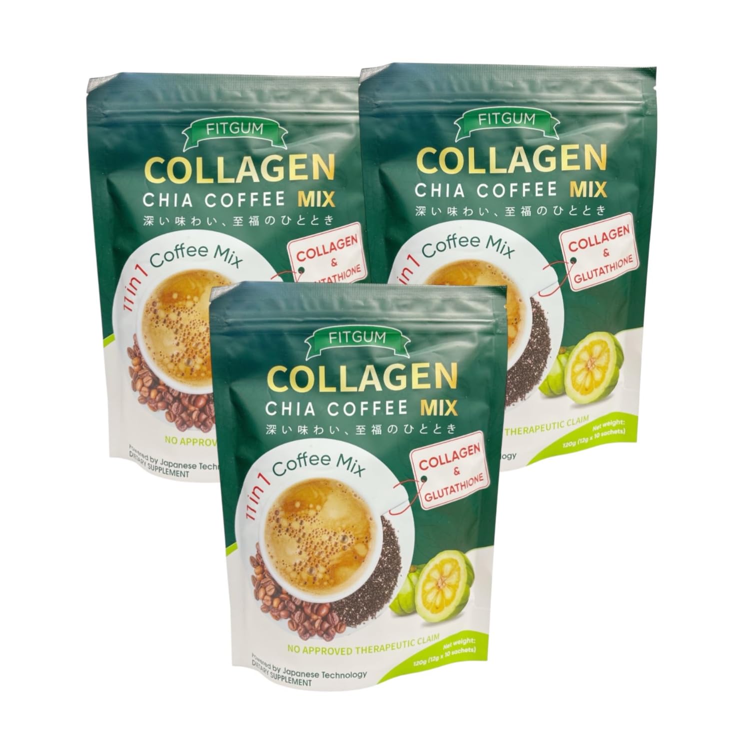 Beauty Milk Fit Gum Collagen Chia Coffee - 11 in 1 Coffee Mix Powder 4.3 oz