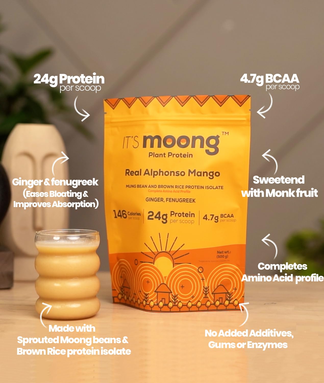 It's Moong Healthy Protein Mung Bean & Brown Rice Isolate Protein Powder, Alphonso Mango Flavor, 1.1 lb