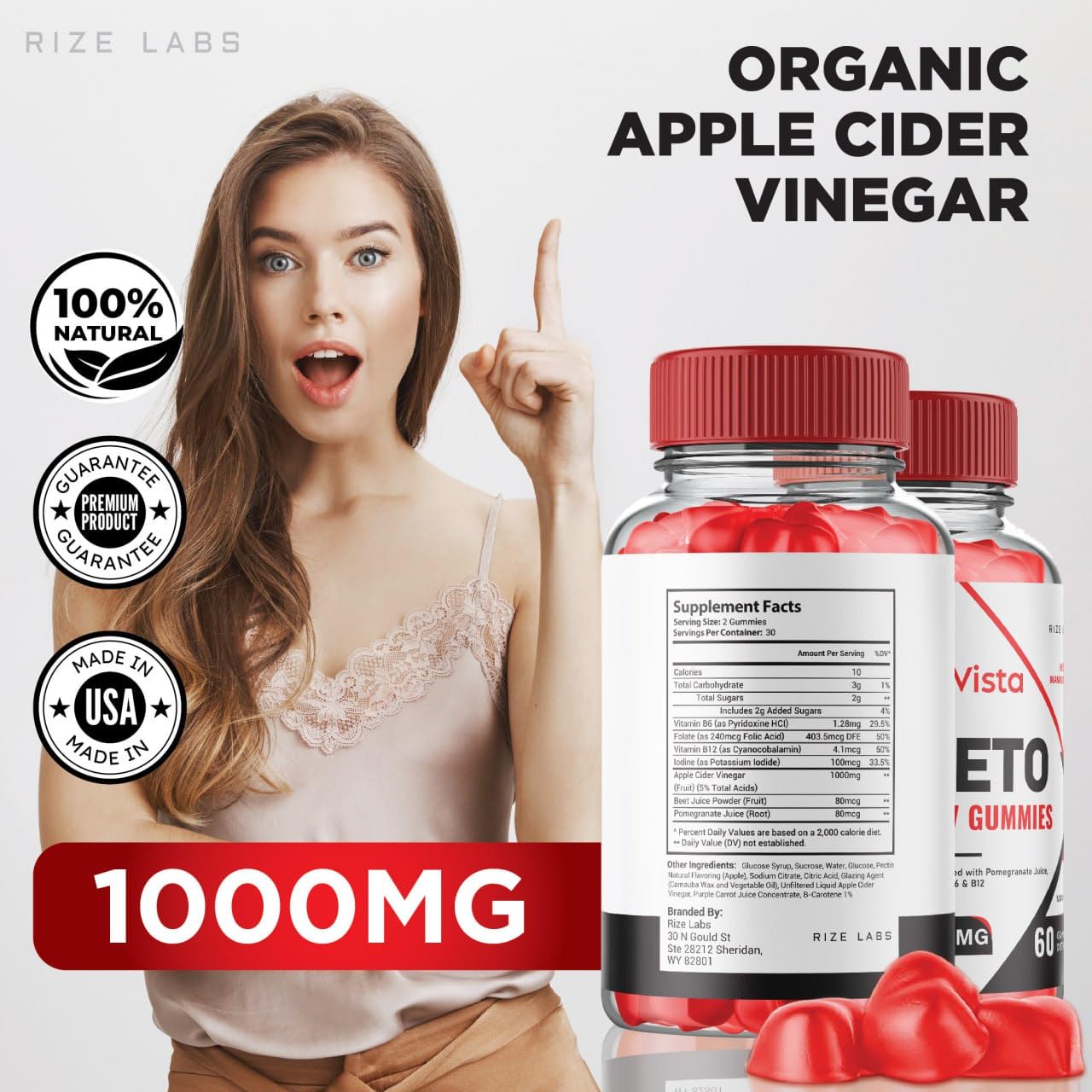 Rize Labs Vista Keto ACV Gummies, 180 Gummies