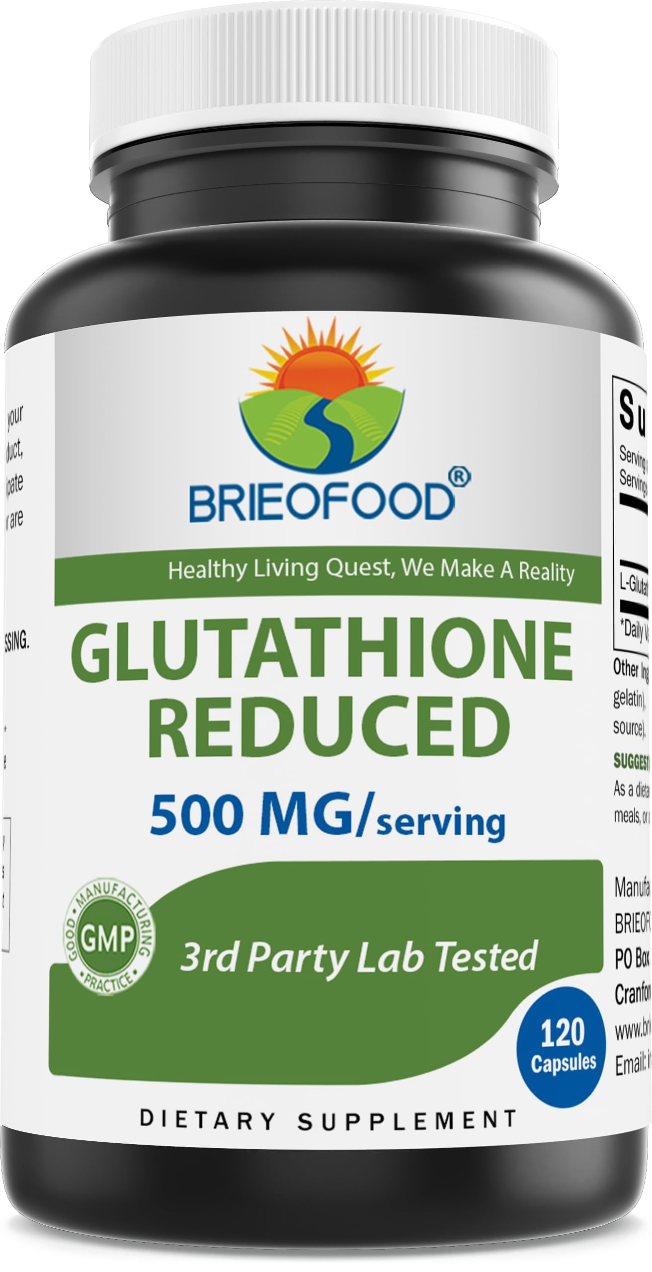 Brieofood Glutathione (Reduced) 500mg Capsule, 120 Count