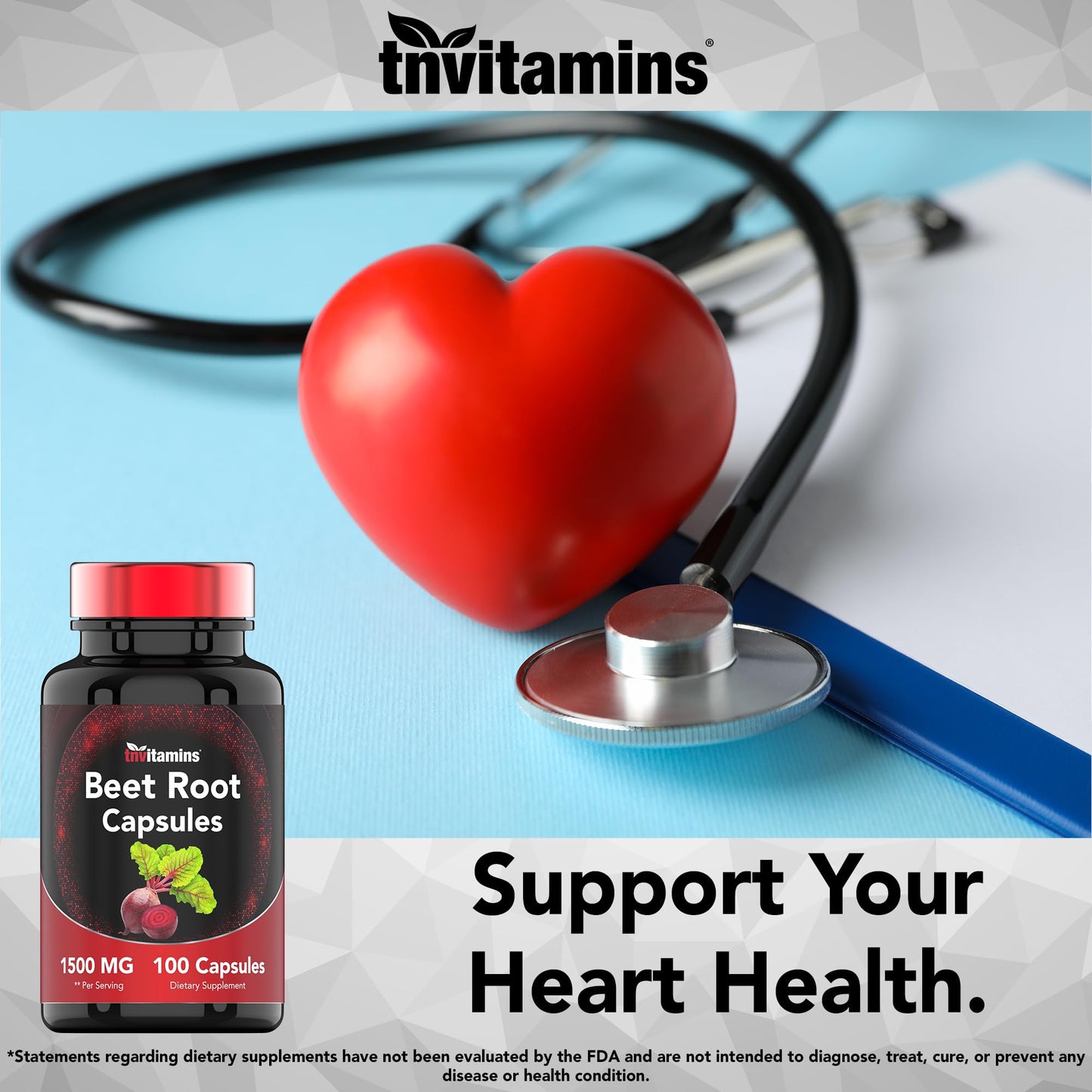 TNVitamins Beet Root 1500 mg Capsules, 100 Count