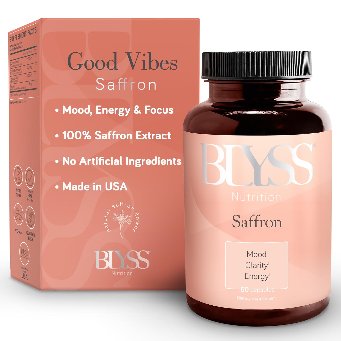 BLYSS Nutrition Saffron Extract Capsule, 60 Capsules
