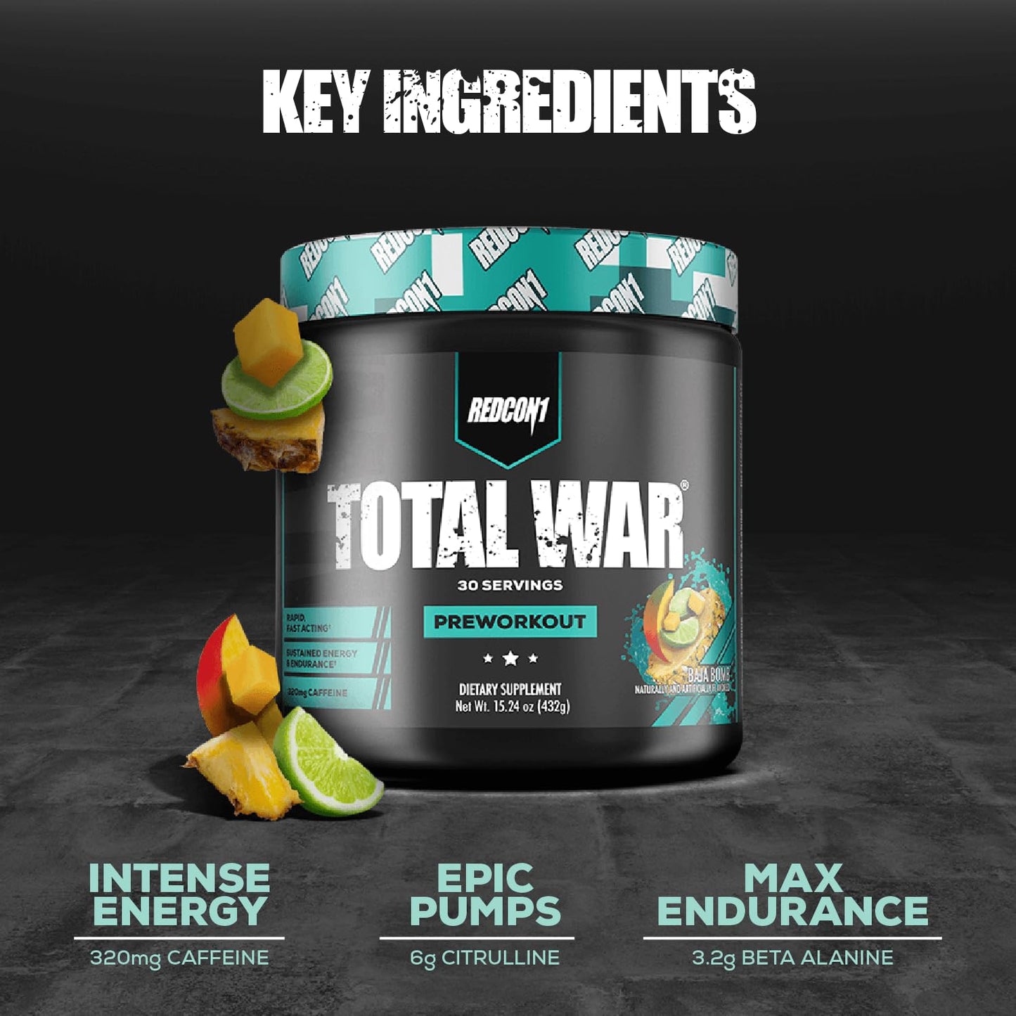 REDCON1 Total War Pre Workout Baja Bomb, Powder, 15.66 Ounce