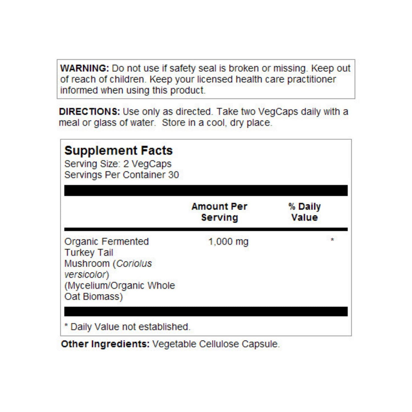Solaray Fermented Turkey Tail Mushroom Supplement 1000mg Capsules, 60 Count