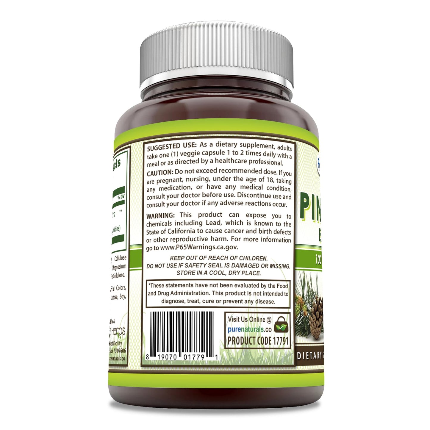 Pure Naturals Pine Bark Extract Supplement, 60 Veggie Capsules