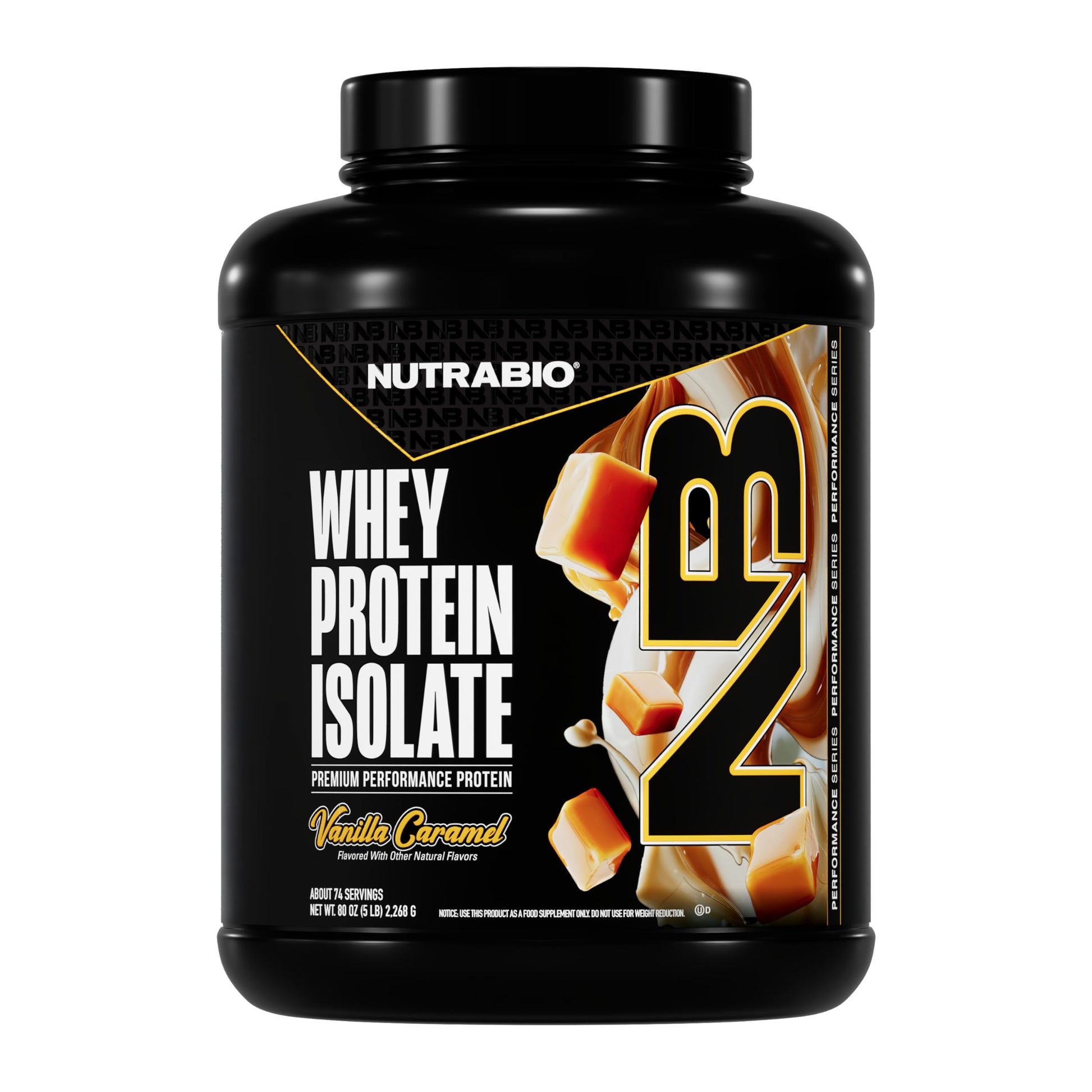 NutraBio 100% Whey Protein Isolate Protein Powder, Vanilla Caramel, 5 Lbs, 80 Servings