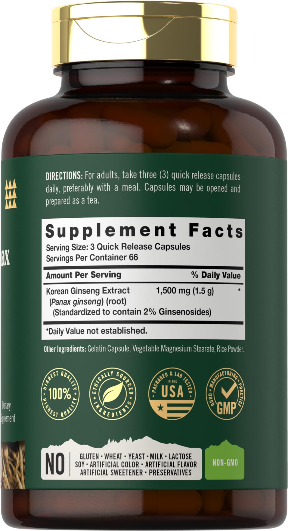 Tahoe Nutritionals Korean Panax Ginseng Extract 1500 mg Capsules, 200 Count