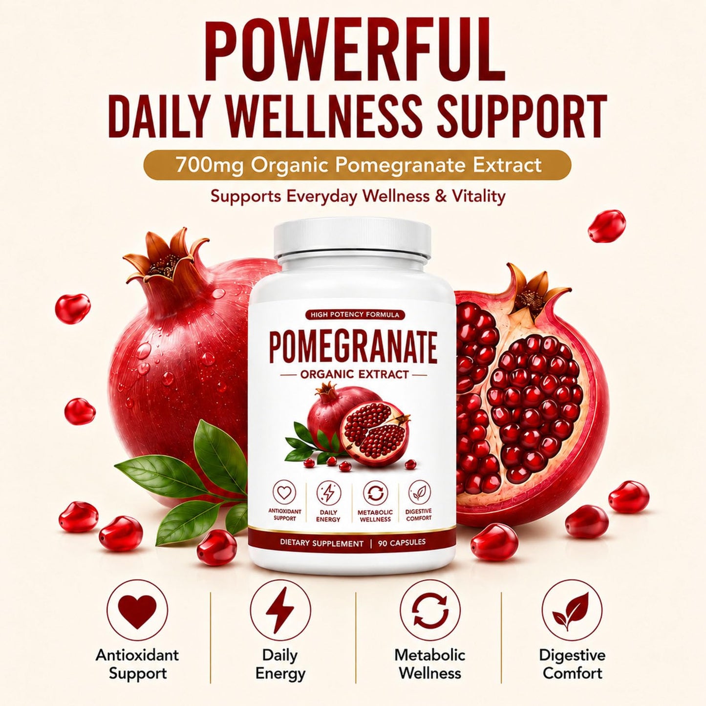 CIVGICY Organic Pomegranate Extract Capsules – Pomegranate Supplement, Antioxidant & Circulation Support, Cravings Reduction, 90 Capsules