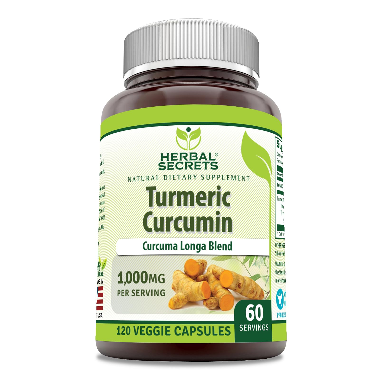 Herbal Secrets Turmeric Curcumin Supplement Capsule, 120 Veggie Capsules