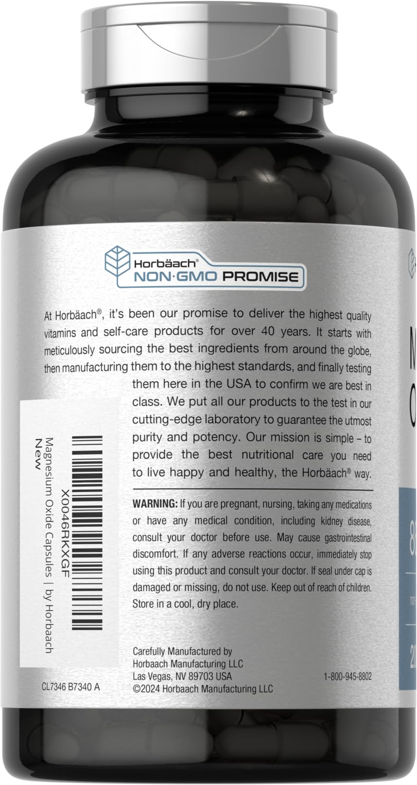 Horbäach Magnesium Oxide 865 mg Capsules, 200 Count