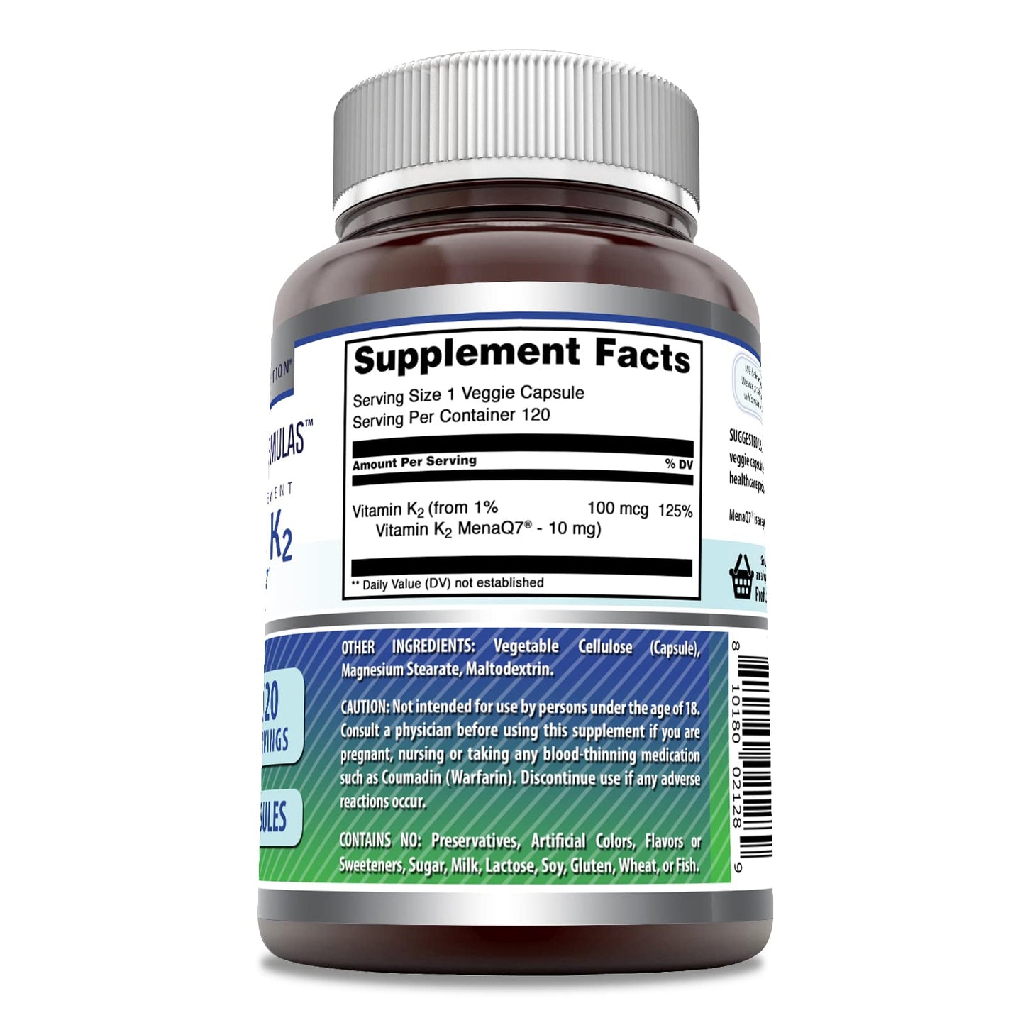 Amazing Nutrition Vitamin K2 Menaq7 MK7 Supplement Capsules, 120 Count