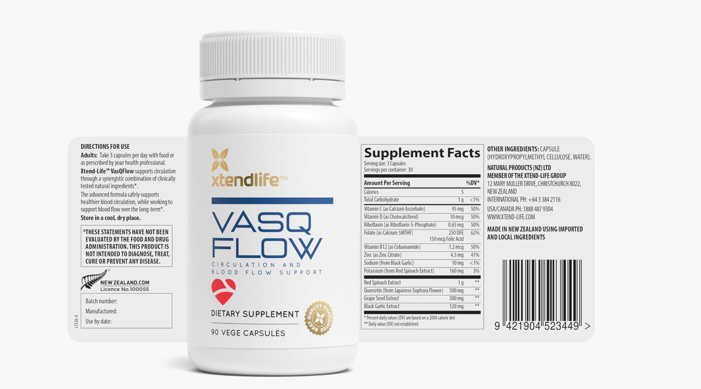 Xtendlife VasQFlow Nitric Oxide Supplement 90 Capsules