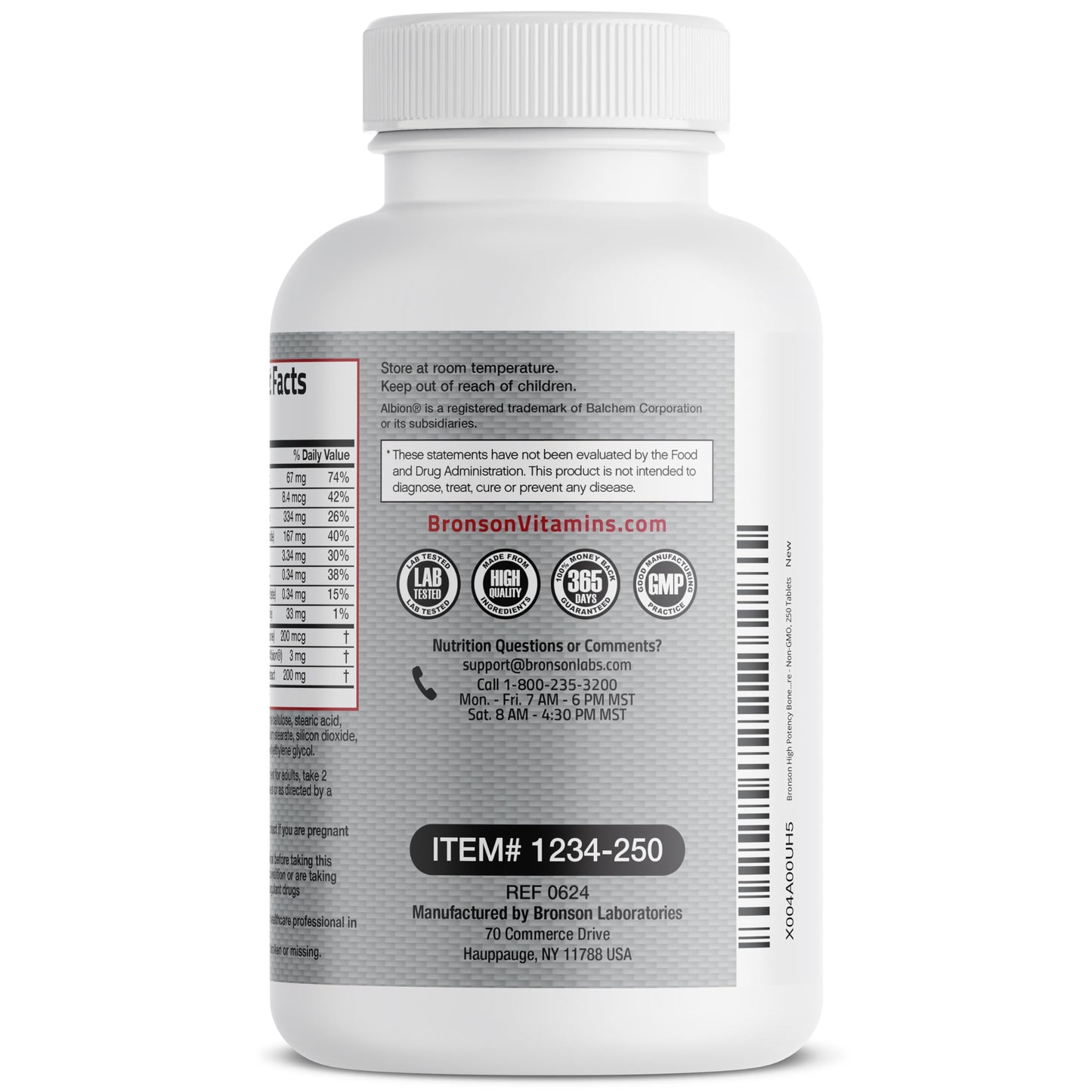Bronson Bone Health & Strength Complex High Potency Formula 200 mcg Vitamin K2 as MK7, Plus Calcium, Boron, Cissus Quadrangularis, Magnesium, Vitamin D3, and More - Non-GMO, 250 Tablets