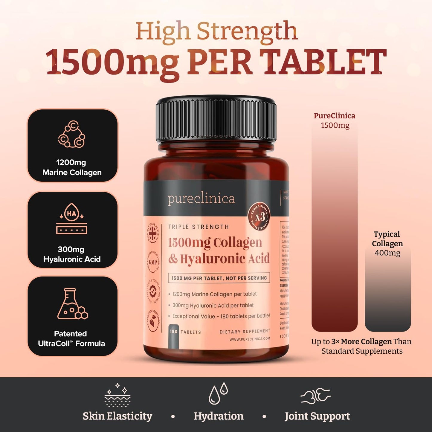 PureClinica UltraColl Collagen with Hyaluronic Acid 180 Tablets