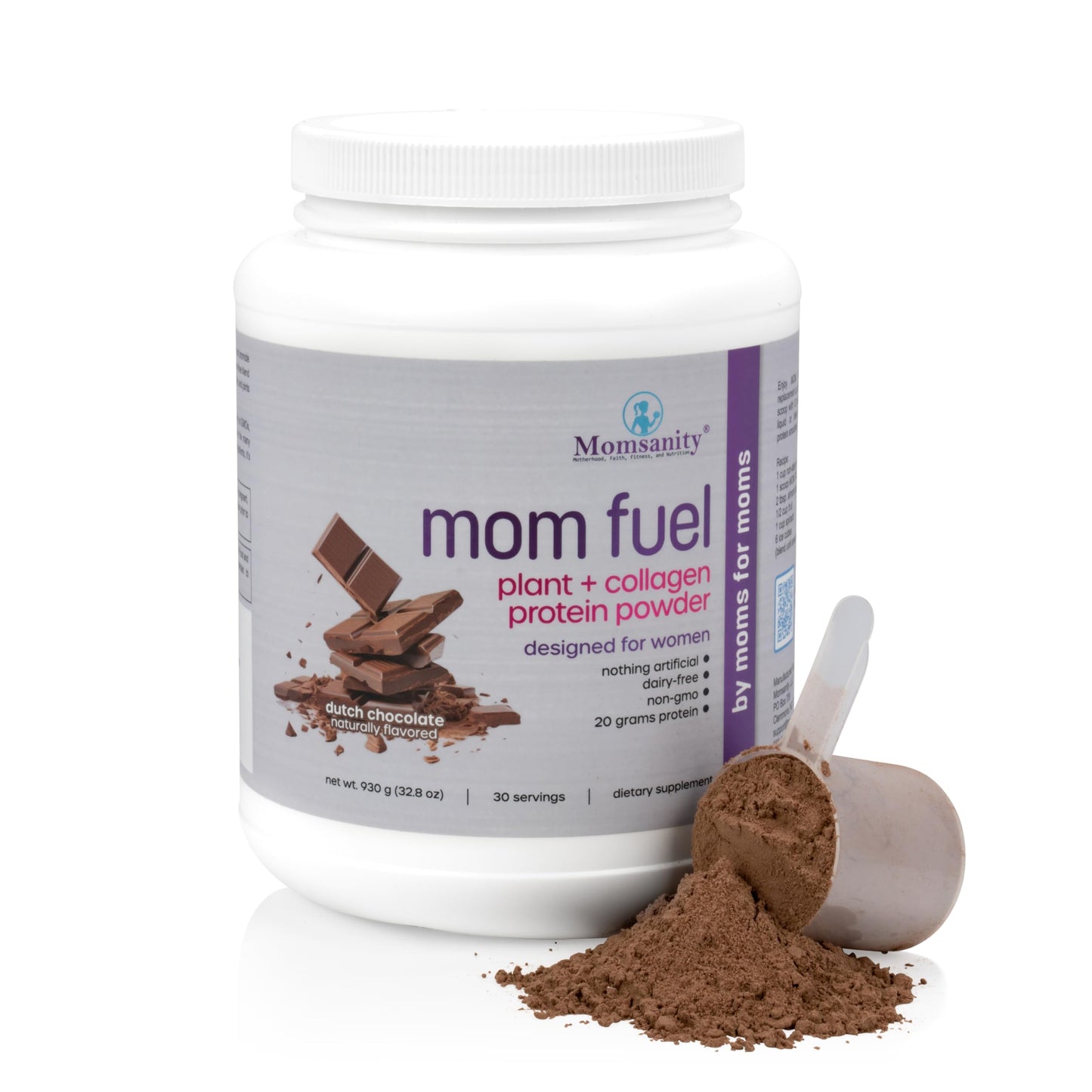 Momsanity Dairy-Free Meal Replacement Protein Powder for Women - Plant & Collagen Protein Blend, Dutch Chocolate, 2.05 lb