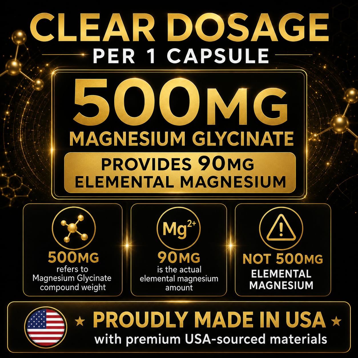 I LOVE HEALTH Magnesium Glycinate 500mg Chelated Magnesium Supplement Capsules, 120 Count
