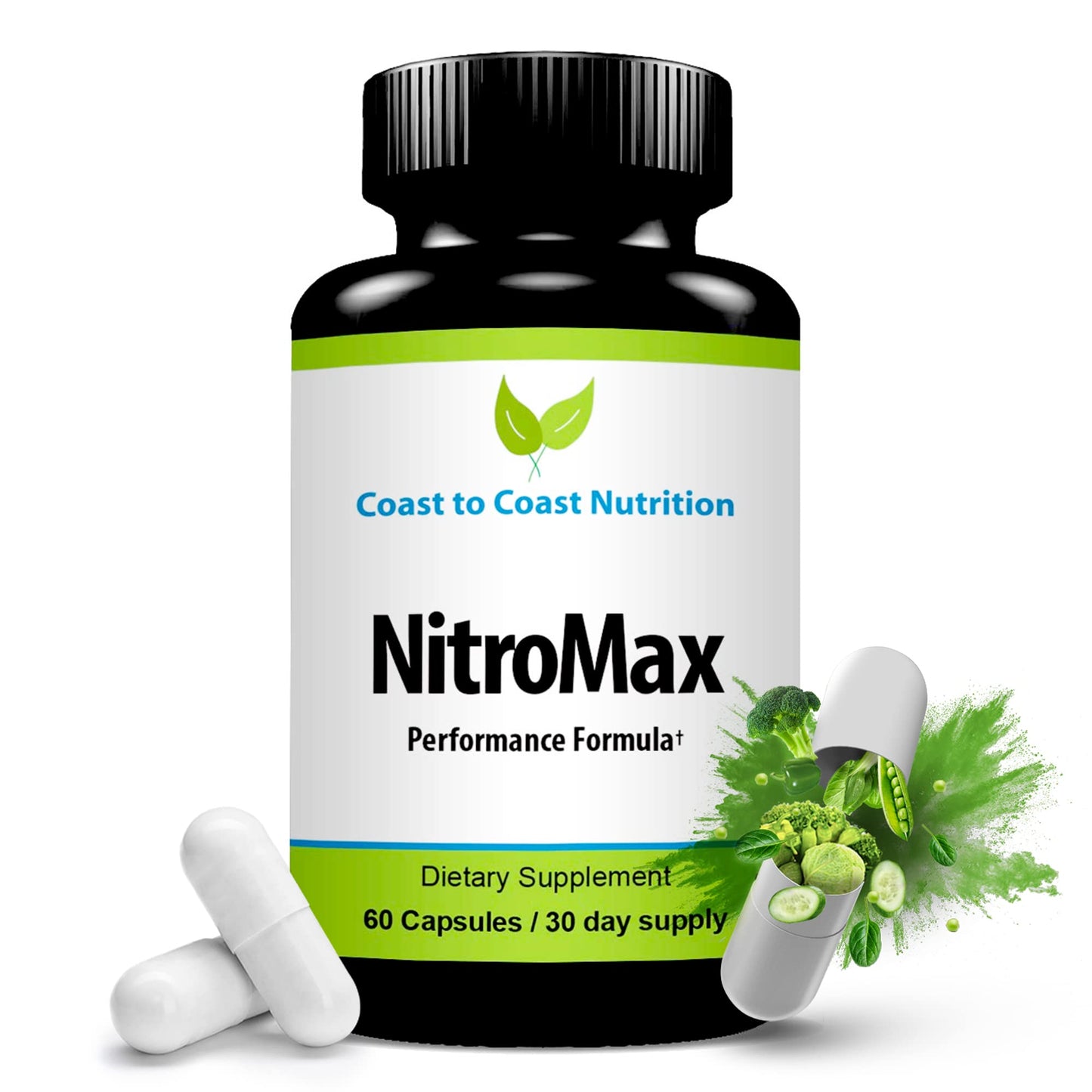 Coast to Coast Nutrition NitroMax Performance Formula L-Arginine Nitric Oxide Supplement, 60 Capsules