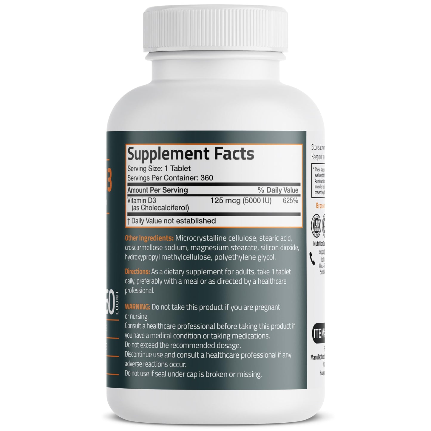 Bronson Vitamin D3 5000iu (125mcg) Tablets 360