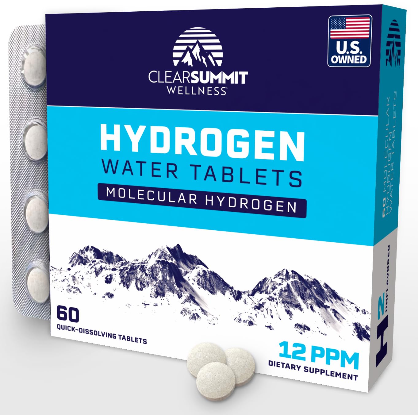 ClearSummit Wellness Hydrogen Water Tablets with Magnesium, H2 Molecular Hydrogen Tablets for Drinking Water, 12 PPM Quick Dissolve, Supports Energy, GMO-Free & Gluten-Free, 60 Tablets