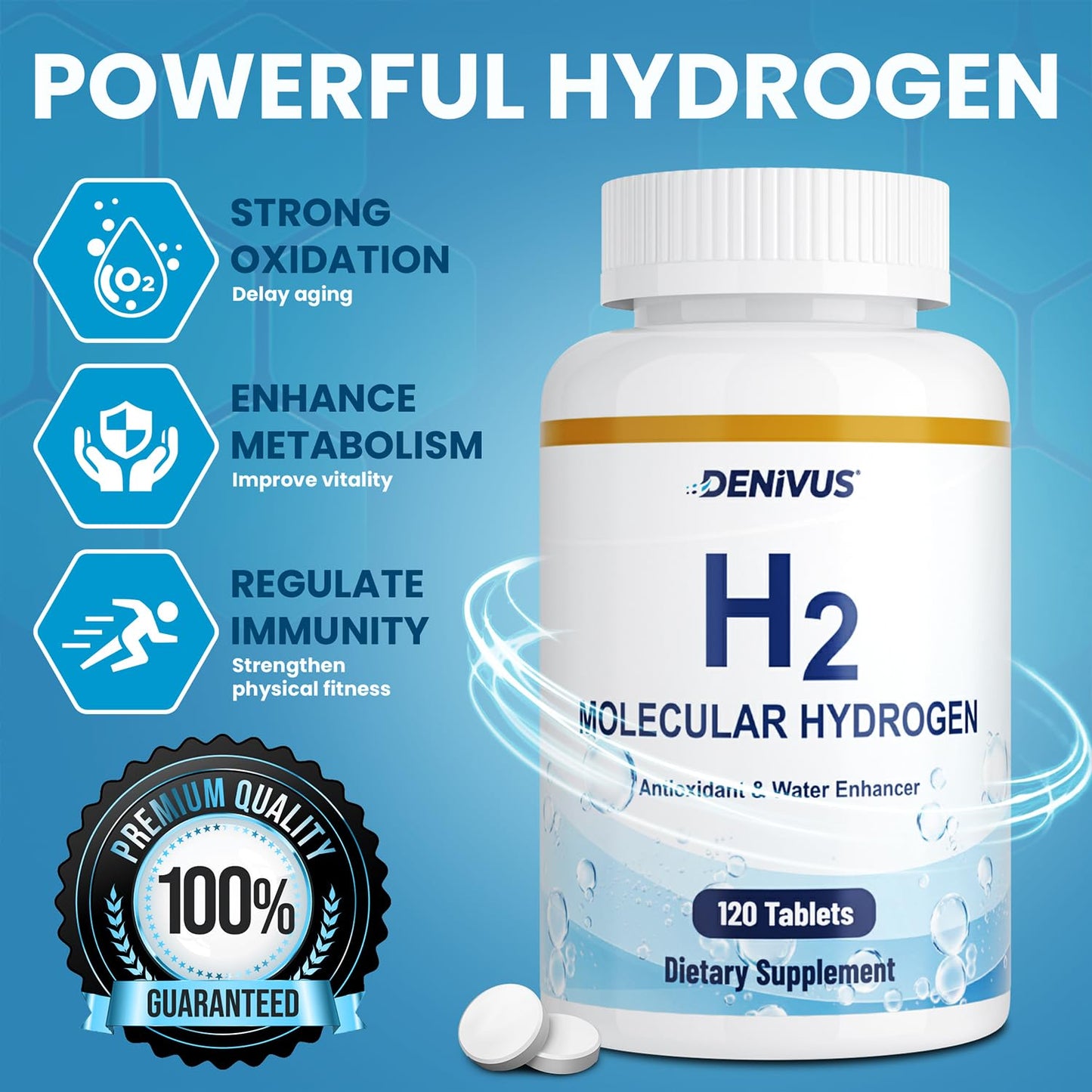 Denivus Hydrogen Water Capsules with Magnesium, 120 Capsules