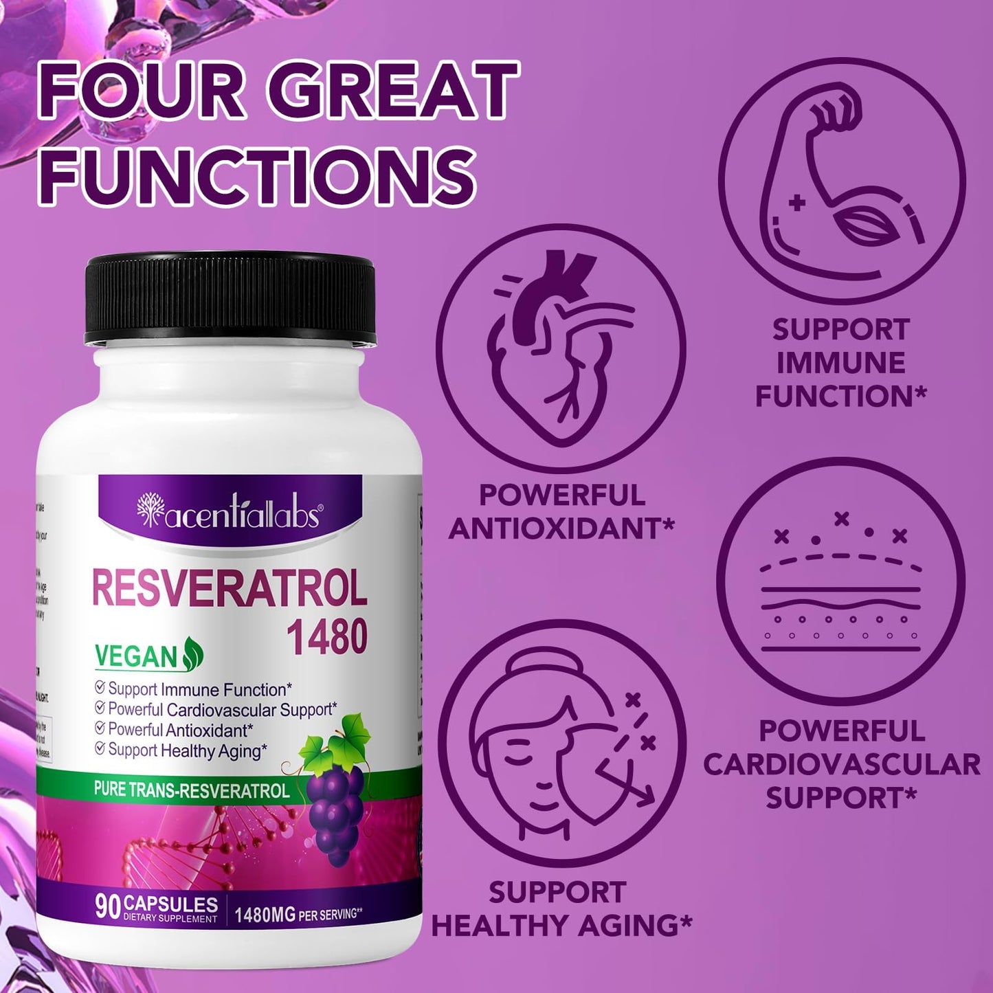 ZIXAOK Trans-Resveratrol 1480mg Per Serving Capsules, 90 Count
