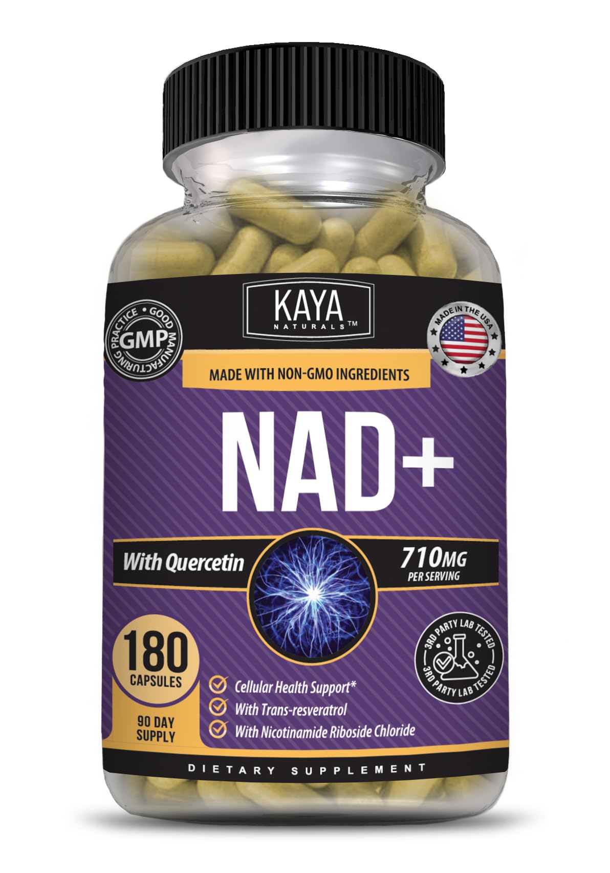 Kaya Naturals NAD+ with Trans-Resveratrol 710mg per Serving Capsule, 180 Count