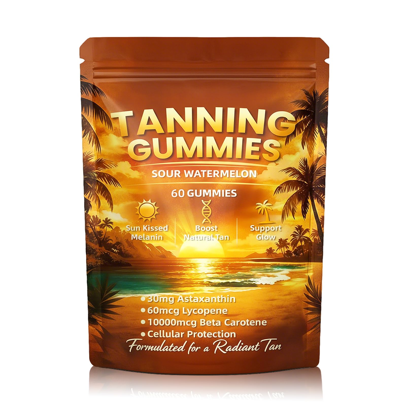 Tfnovg Tanning Gummies, Daily Tanning Gummies with Astaxanthin, Beta-Carotene, Lycopene & Vitamins, 60 Count