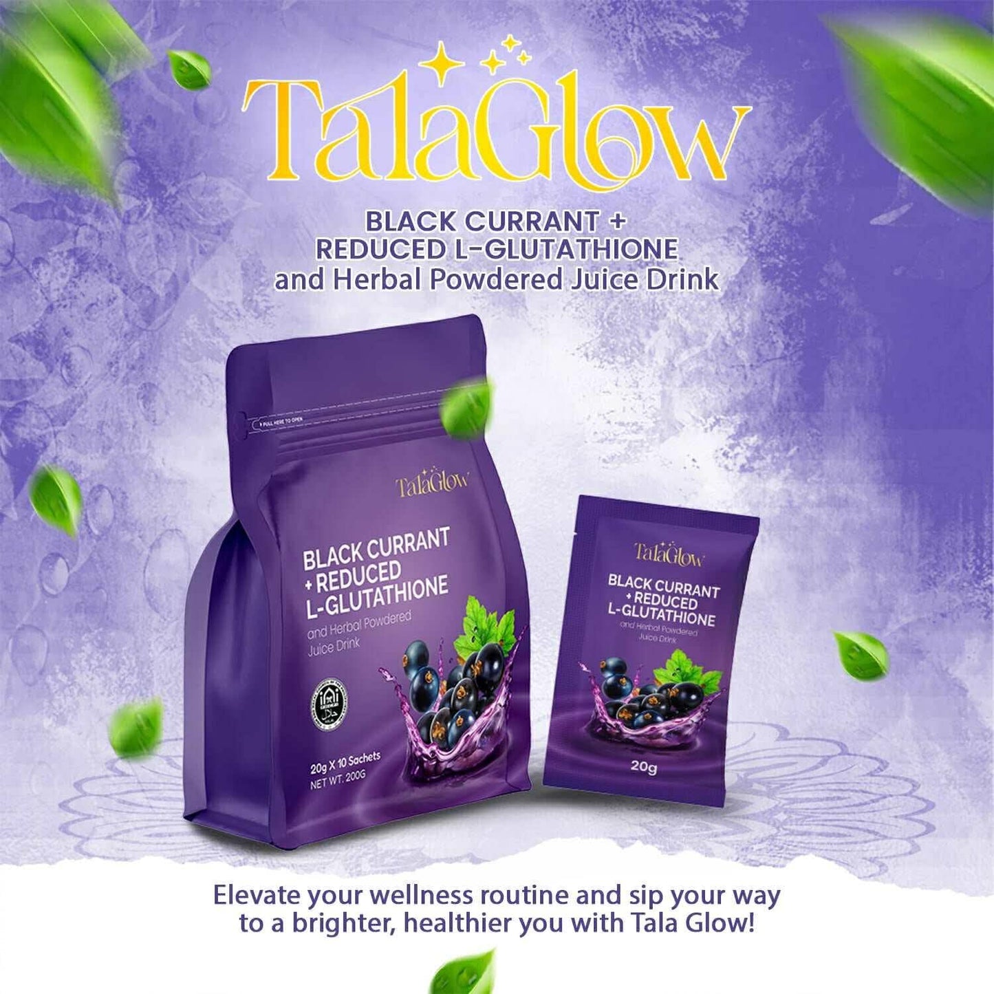 Tala Glow Black Currant + Reduced L-Glutathione and Herbal Powdered Juice Drink, Powder, 7 oz
